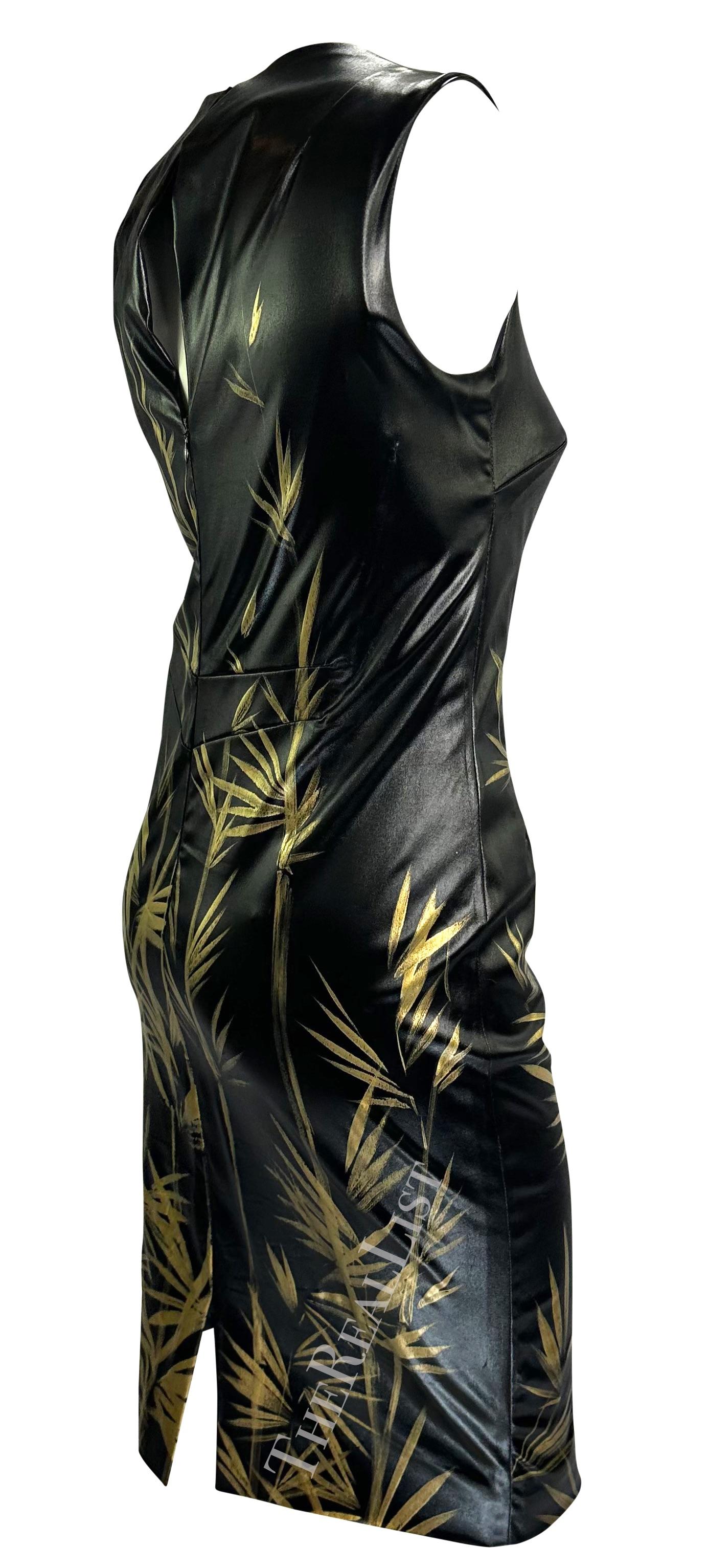 Women's F/W 1999 Dolce & Gabbana Black 'Wet Look' Hand-Painted Gold Bamboo Bodycon Dress For Sale