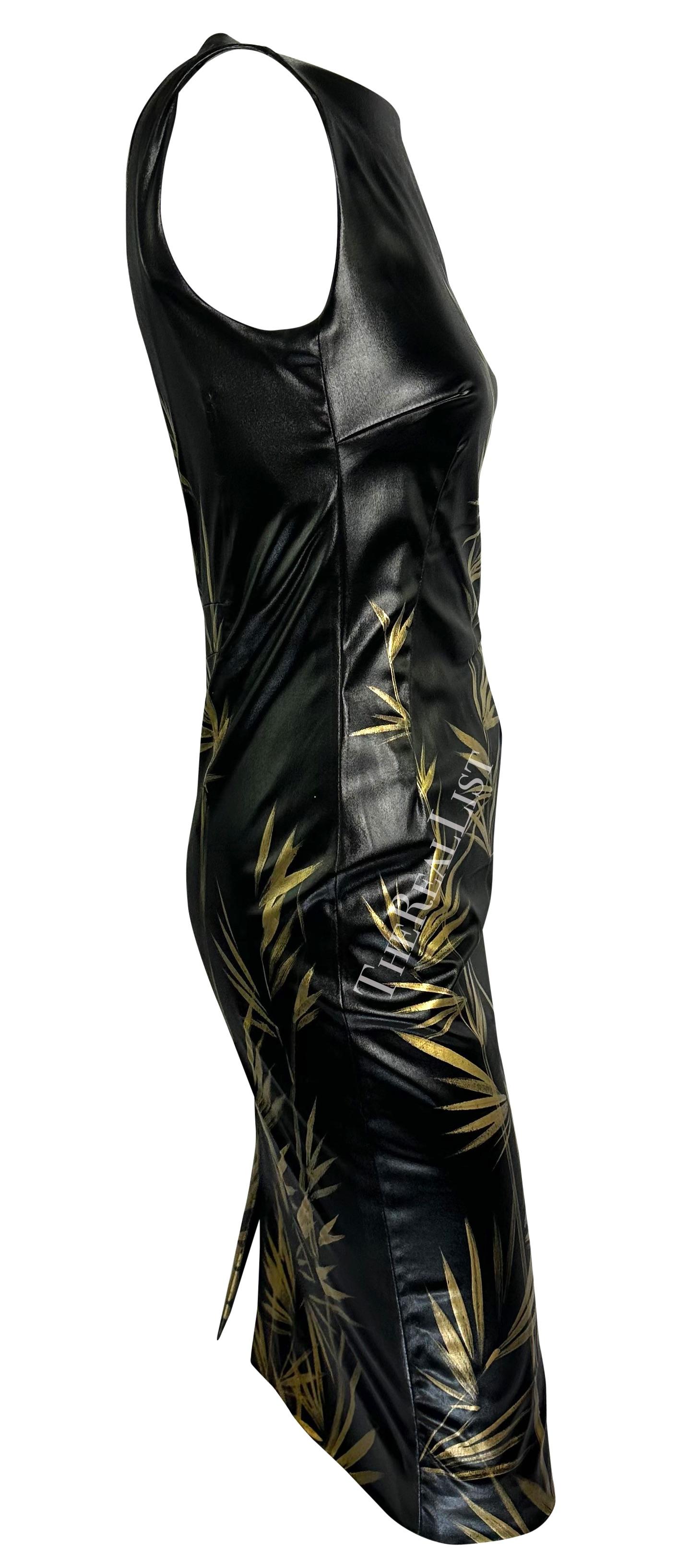 F/W 1999 Dolce & Gabbana Black 'Wet Look' Hand-Painted Gold Bamboo Bodycon Dress For Sale 1