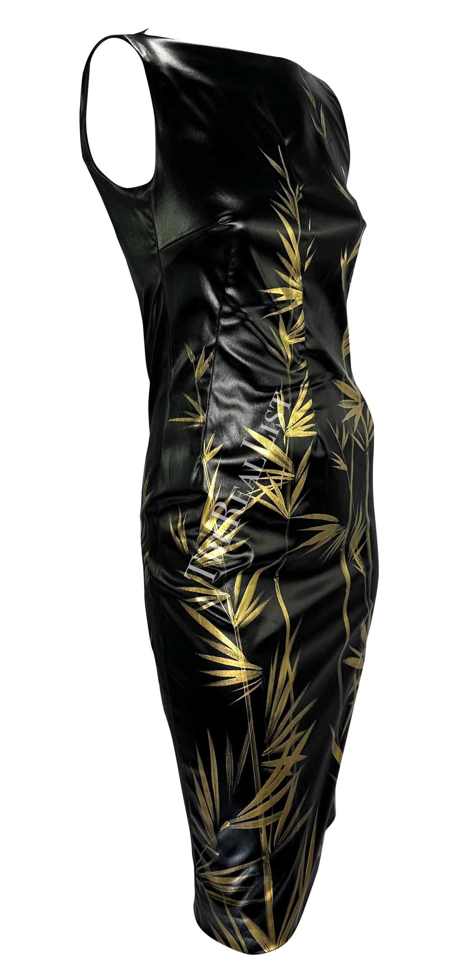 F/W 1999 Dolce & Gabbana Black 'Wet Look' Hand-Painted Gold Bamboo Bodycon Dress For Sale 2