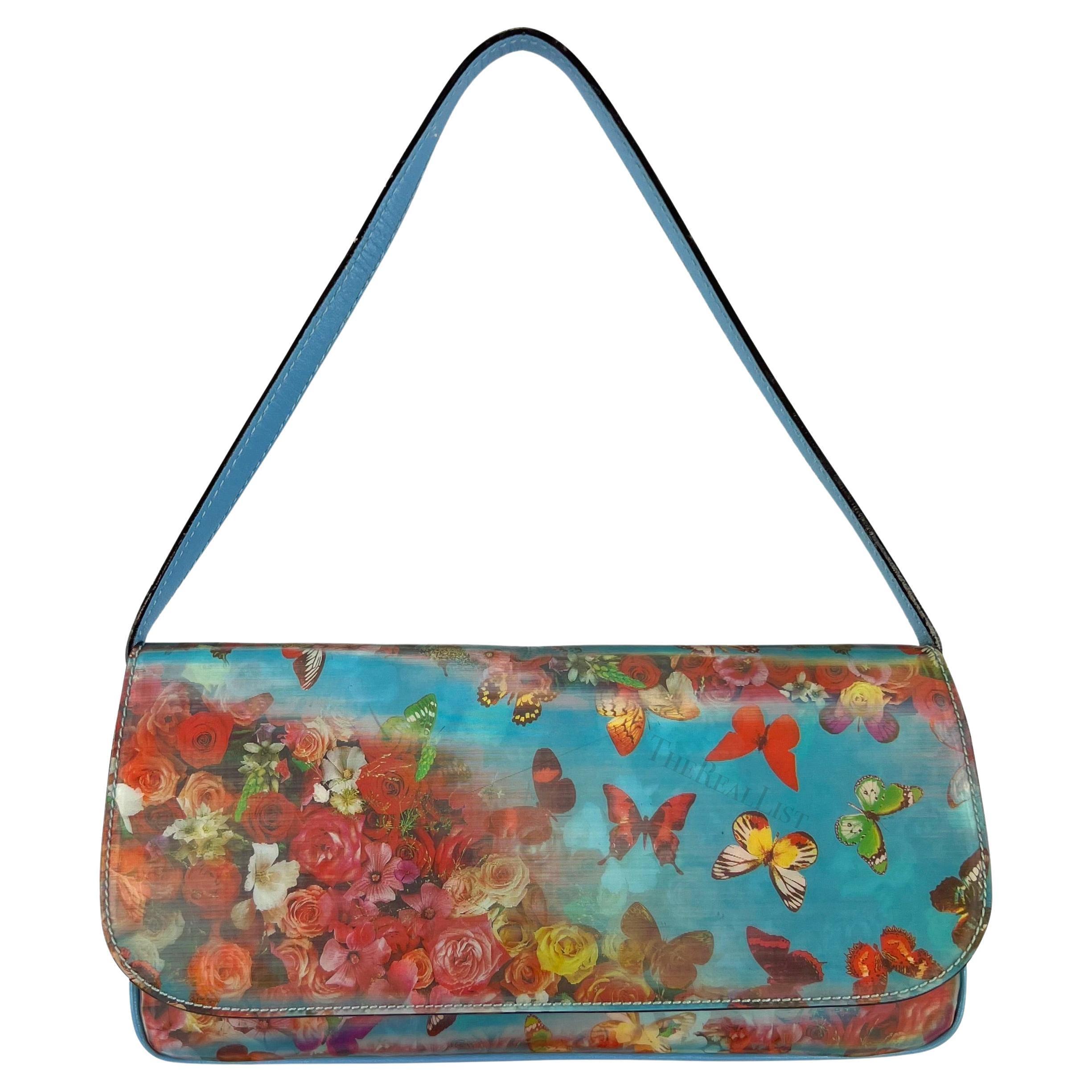 Petit sac à bandoulière à rabat à fleurs bleu clair Holographic Dolce & Gabbana, A/H 1999 en vente 1
