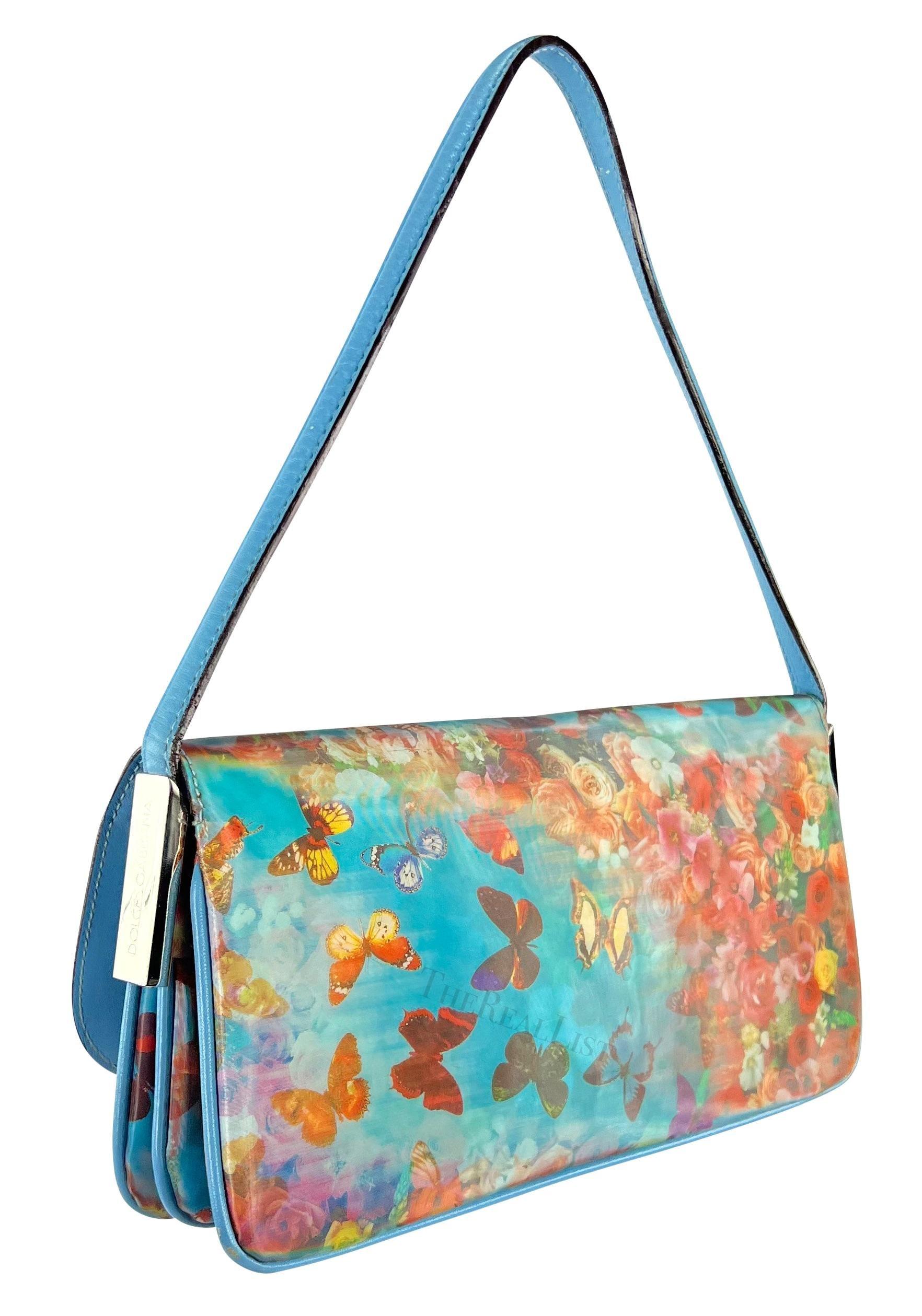 Petit sac à bandoulière à rabat à fleurs bleu clair Holographic Dolce & Gabbana, A/H 1999 en vente 2