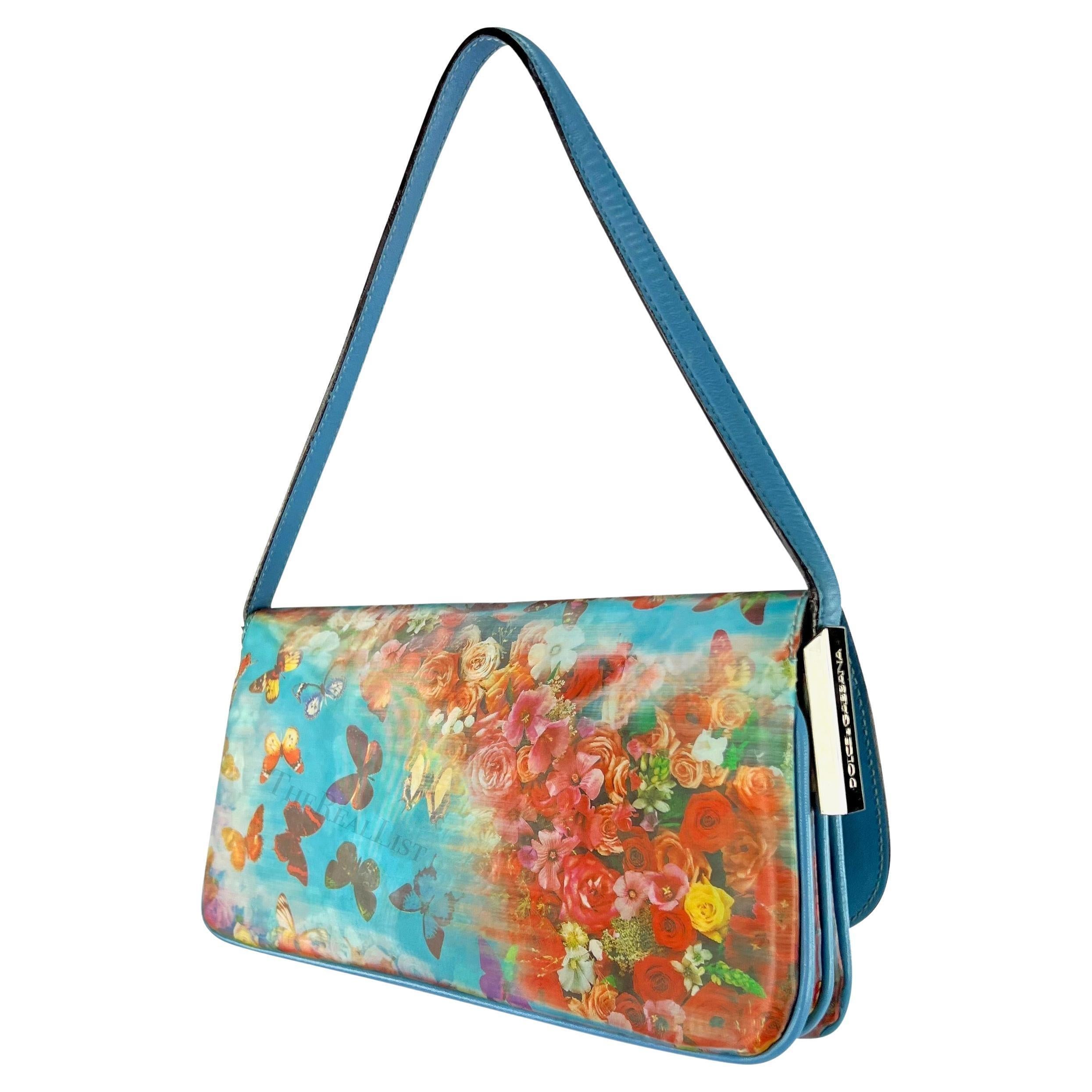 Petit sac à bandoulière à rabat à fleurs bleu clair Holographic Dolce & Gabbana, A/H 1999 en vente 4