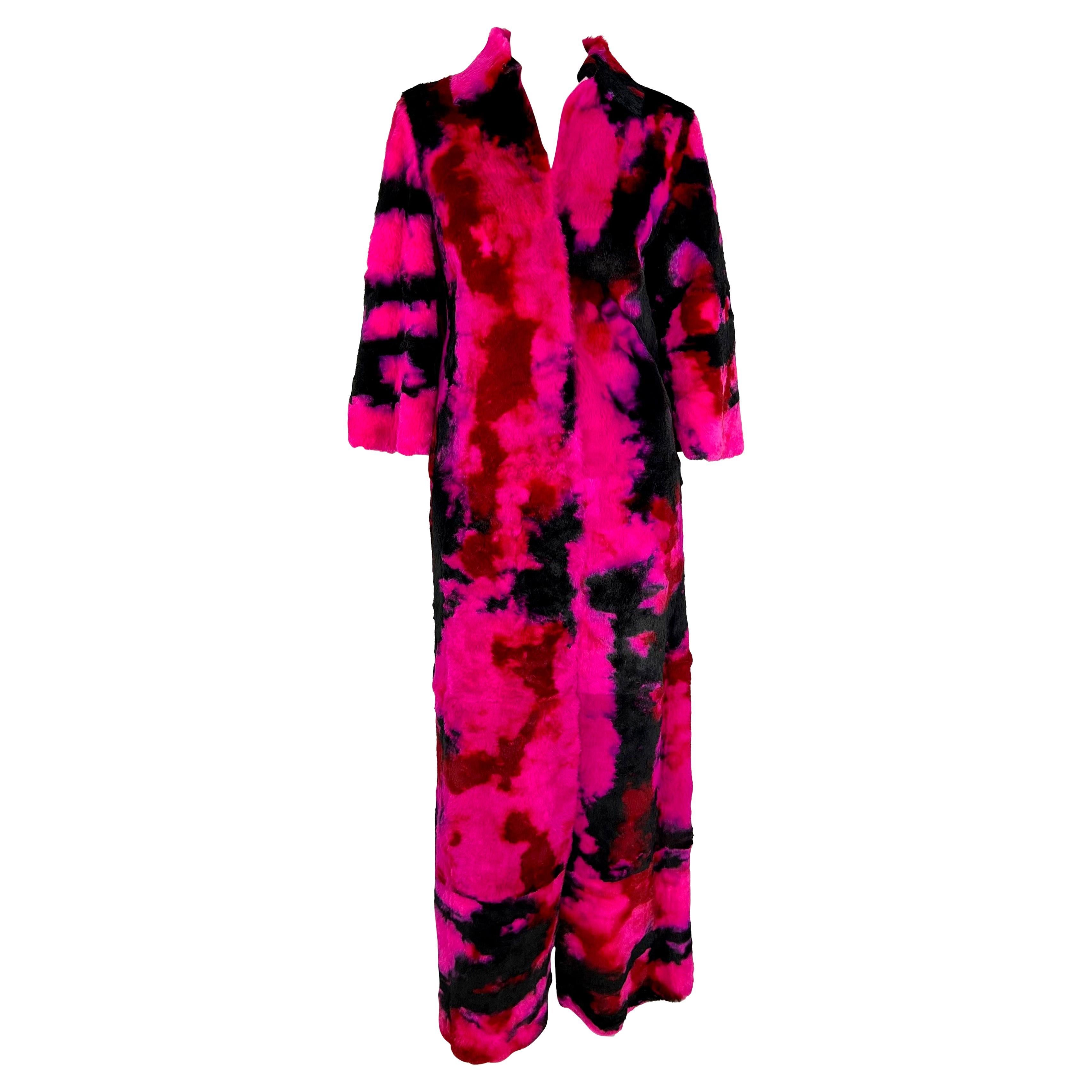 F/W 1999 Dolce & Gabbana 'Kitsch' Runway Pink Purple Tie-Dye Lapin Fur Coat For Sale