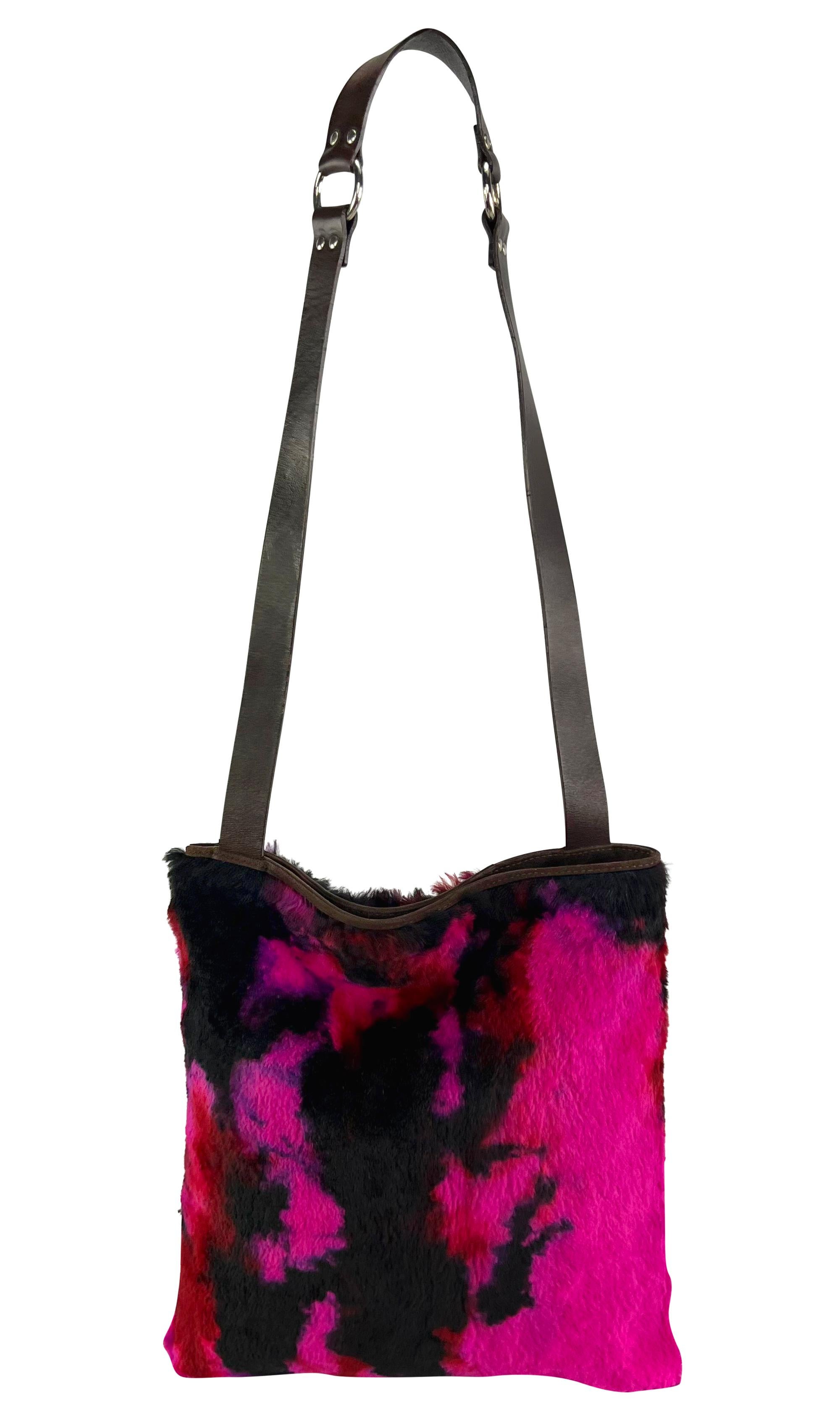F/W 1999 Dolce & Gabbana Pink Purple Tie Dye Lapin Fur Large Flat Shoulder Bag For Sale 5