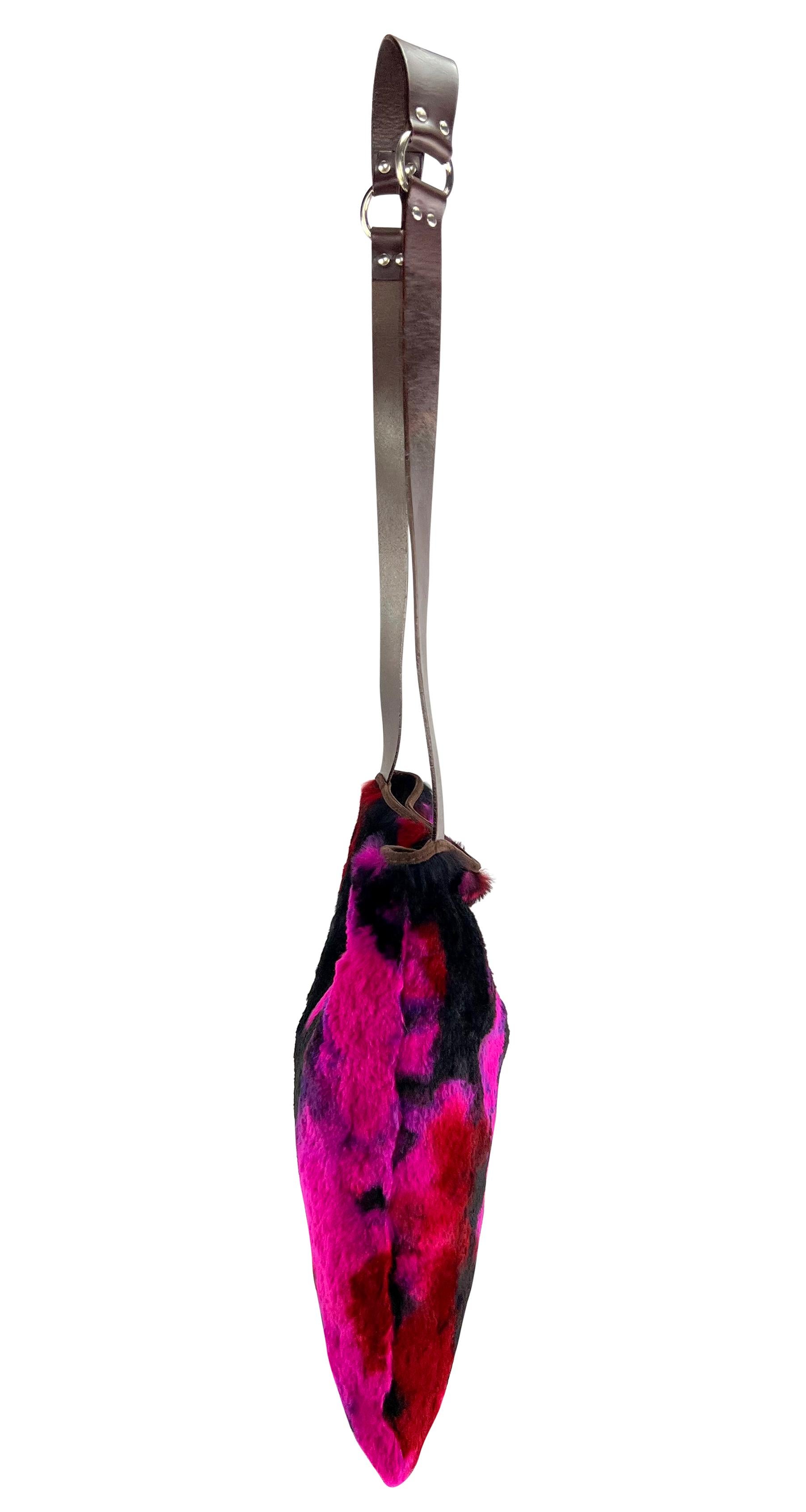 F/W 1999 Dolce & Gabbana Pink Purple Tie Dye Lapin Fur Large Flat Shoulder Bag For Sale 3