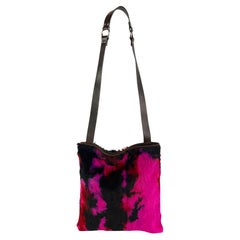 Vintage F/W 1999 Dolce & Gabbana Pink Purple Tie Dye Lapin Fur Large Flat Shoulder Bag