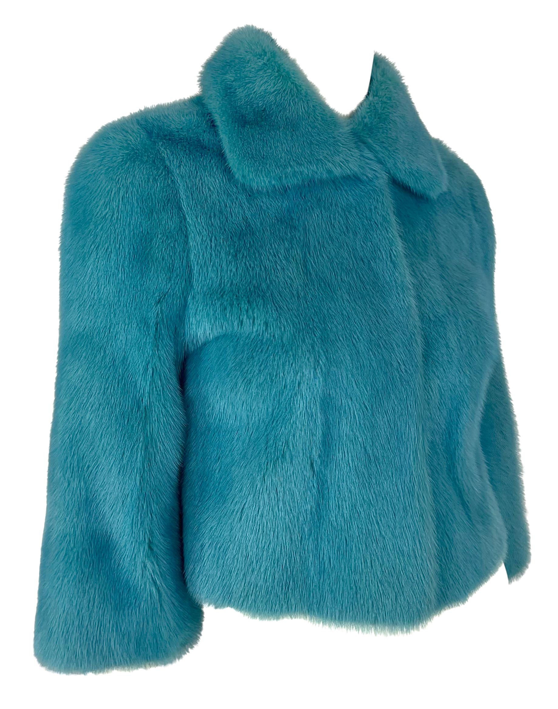 F/W 1999 Dolce & Gabbana Runway Baby Blue Mink Fur Cropped Short Jacket For Sale 7