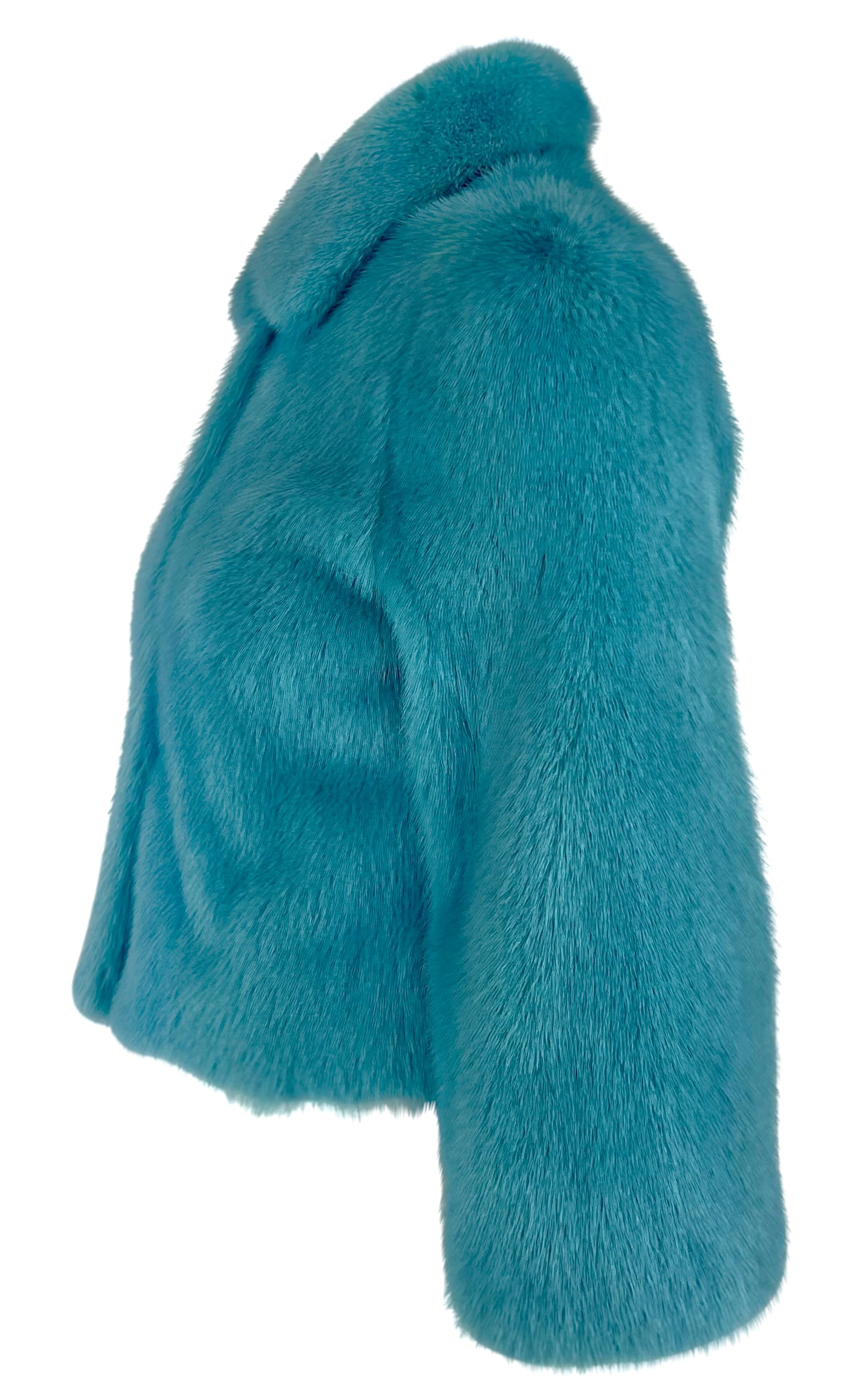 F/W 1999 Dolce & Gabbana Runway Baby Blue Mink Fur Cropped Short Jacket For Sale 4