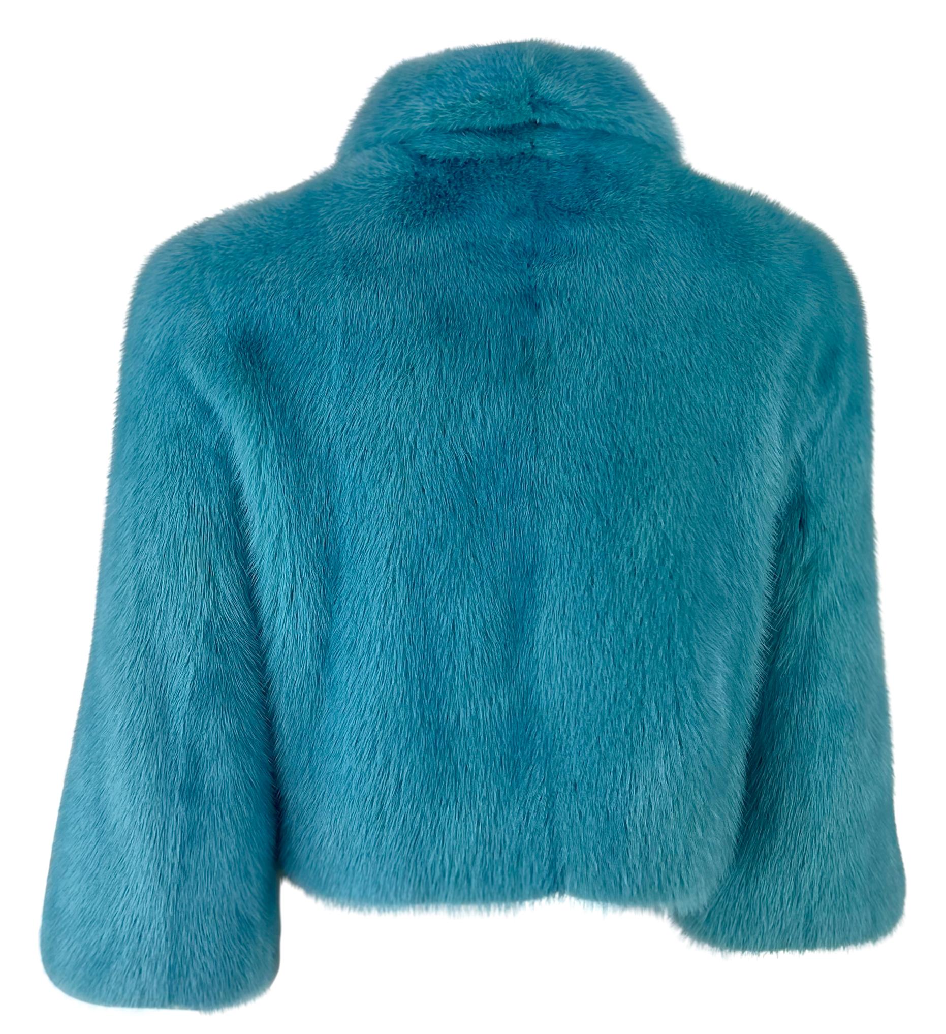 F/W 1999 Dolce & Gabbana Runway Baby Blue Mink Fur Cropped Short Jacket For Sale 5