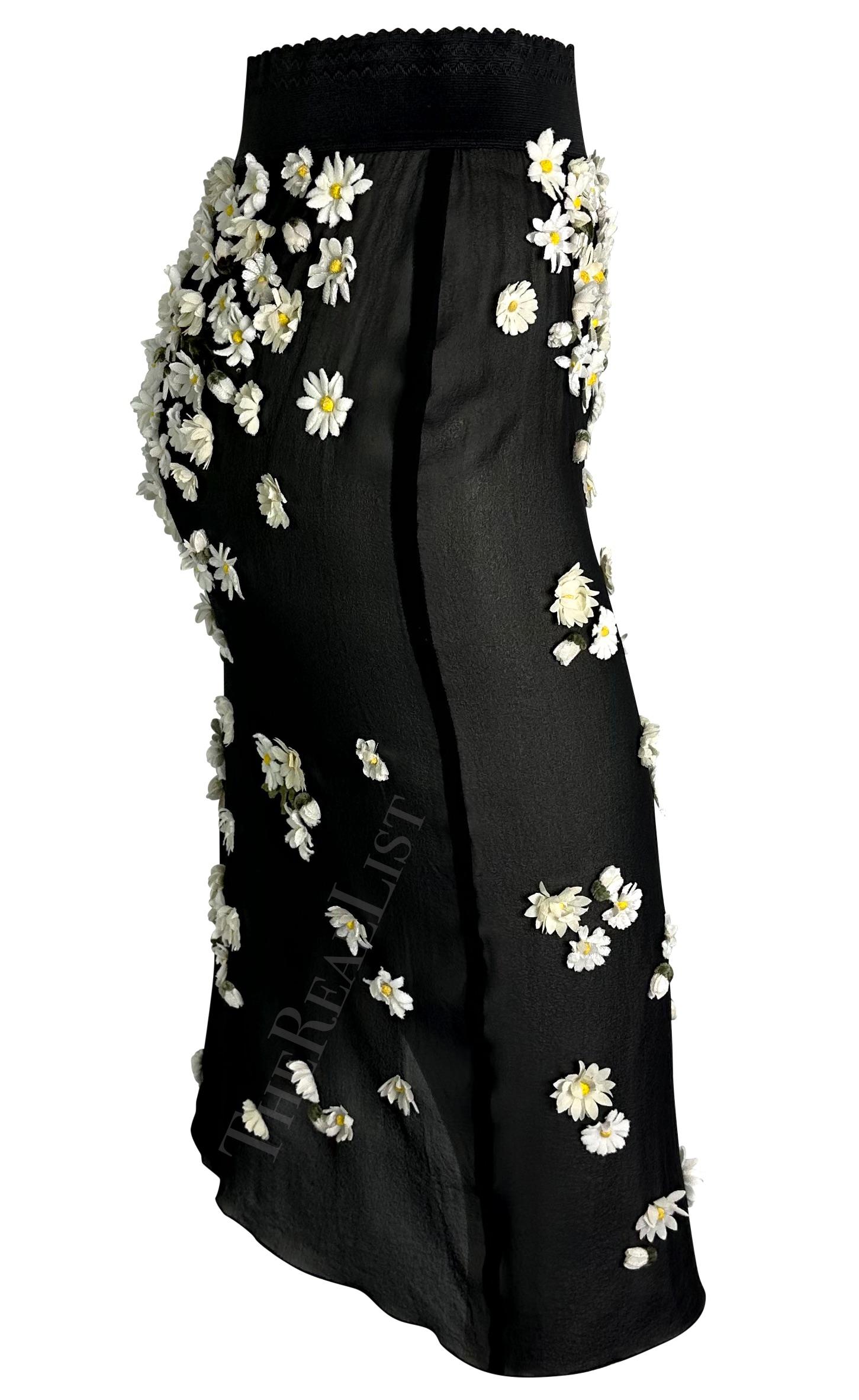 F/W 1999 Dolce & Gabbana Runway Daisy Flower Appliqué Sheer Black Slit Skirt  For Sale 6