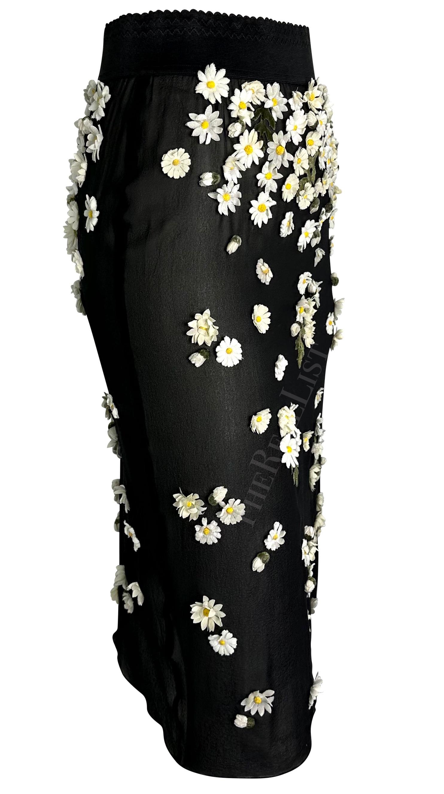 F/W 1999 Dolce & Gabbana Runway Daisy Flower Appliqué Sheer Black Slit Skirt  For Sale 7