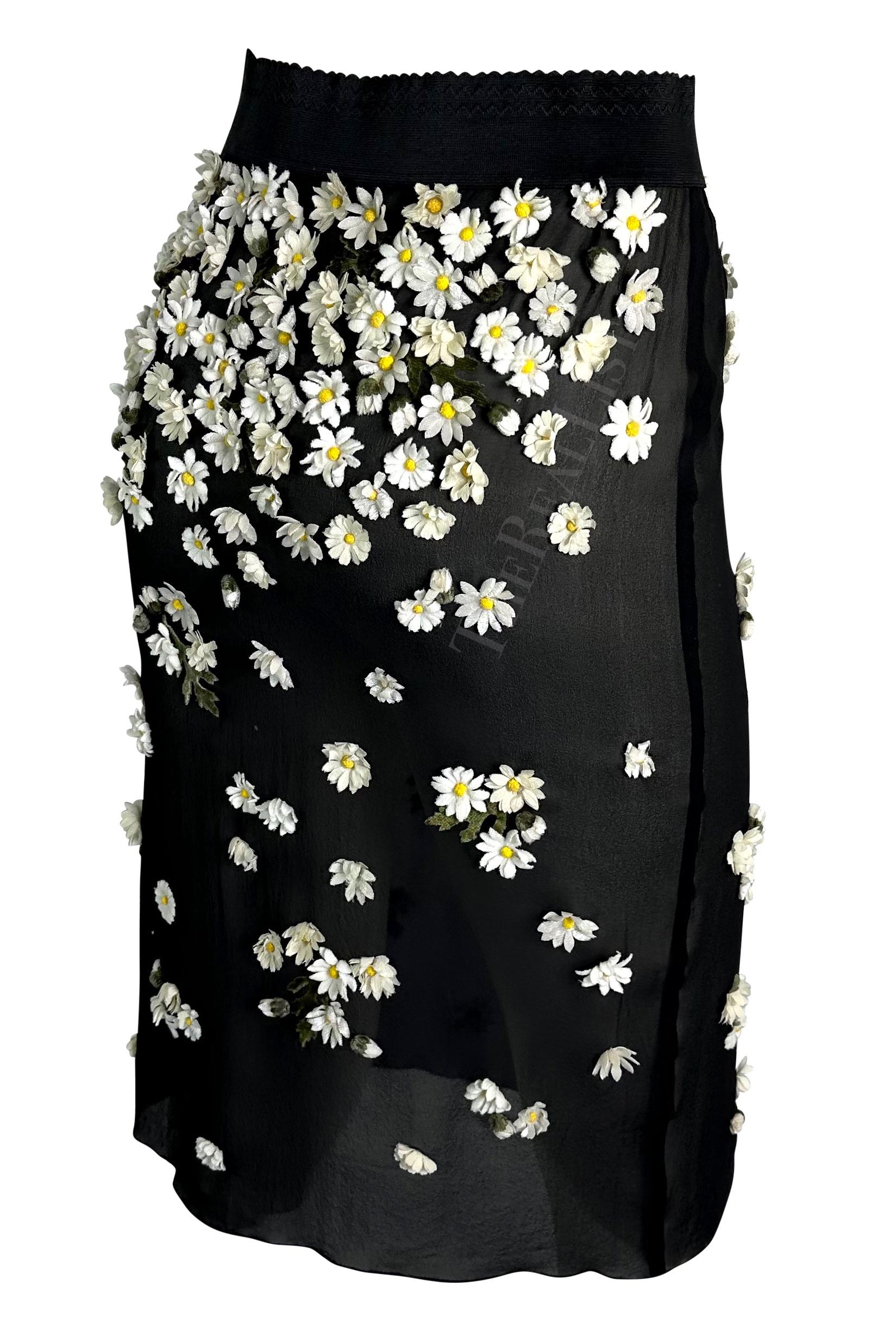 F/W 1999 Dolce & Gabbana Runway Daisy Flower Appliqué Sheer Black Slit Skirt  For Sale 4