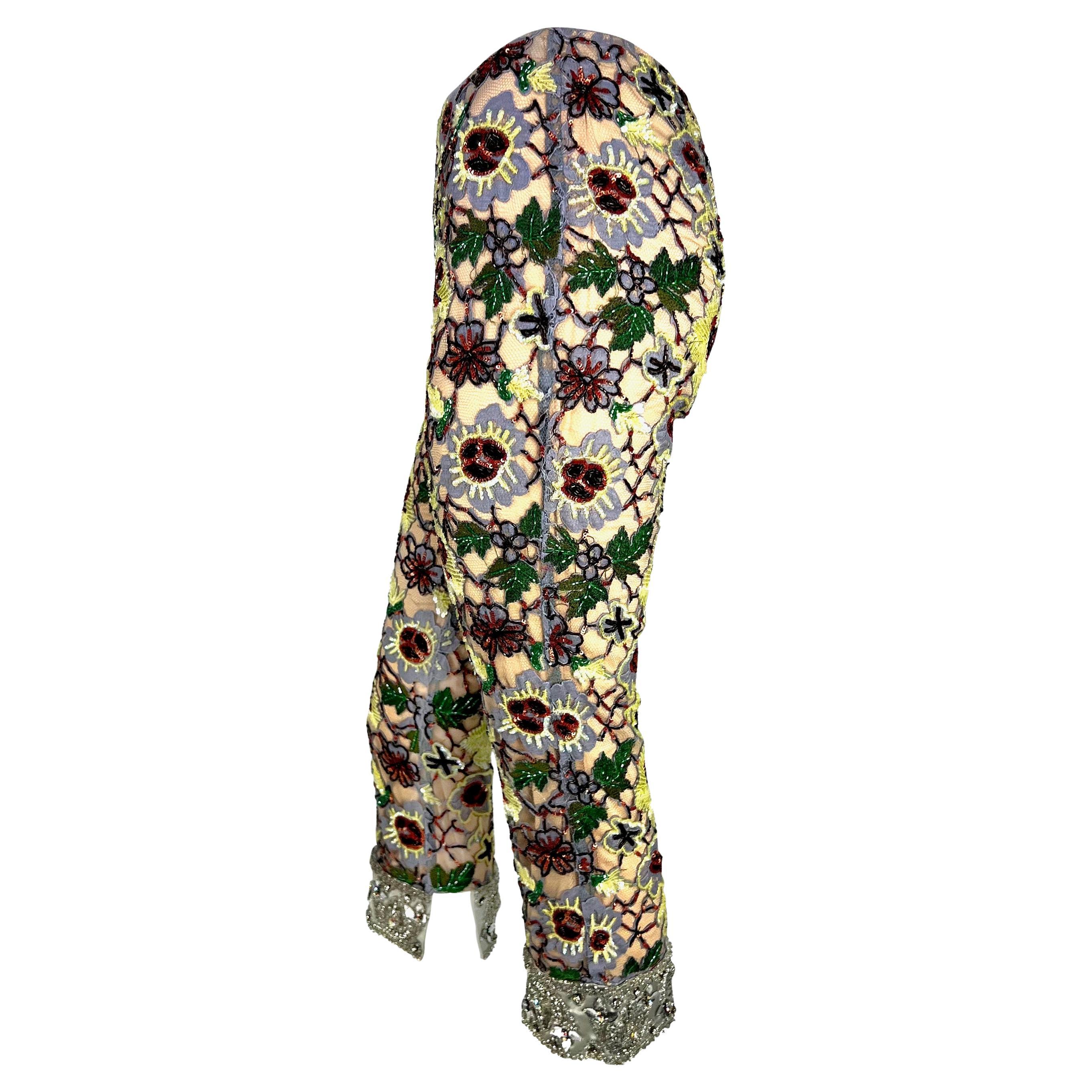F/W 1999 Dolce & Gabbana Runway Floral Beaded Rhinestone Cropped Pants NWT Pour femmes en vente
