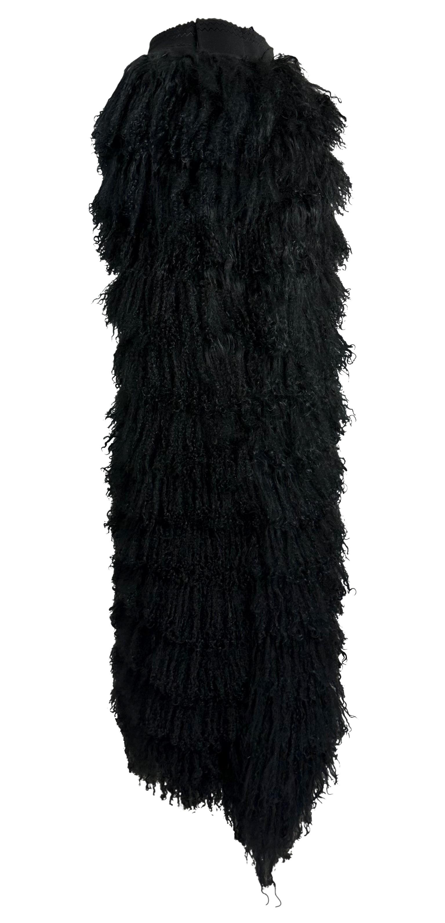 F/W 1999 Dolce & Gabbana Runway Mongolian Lamb Tiered Fur Sheer Black Skirt For Sale 4
