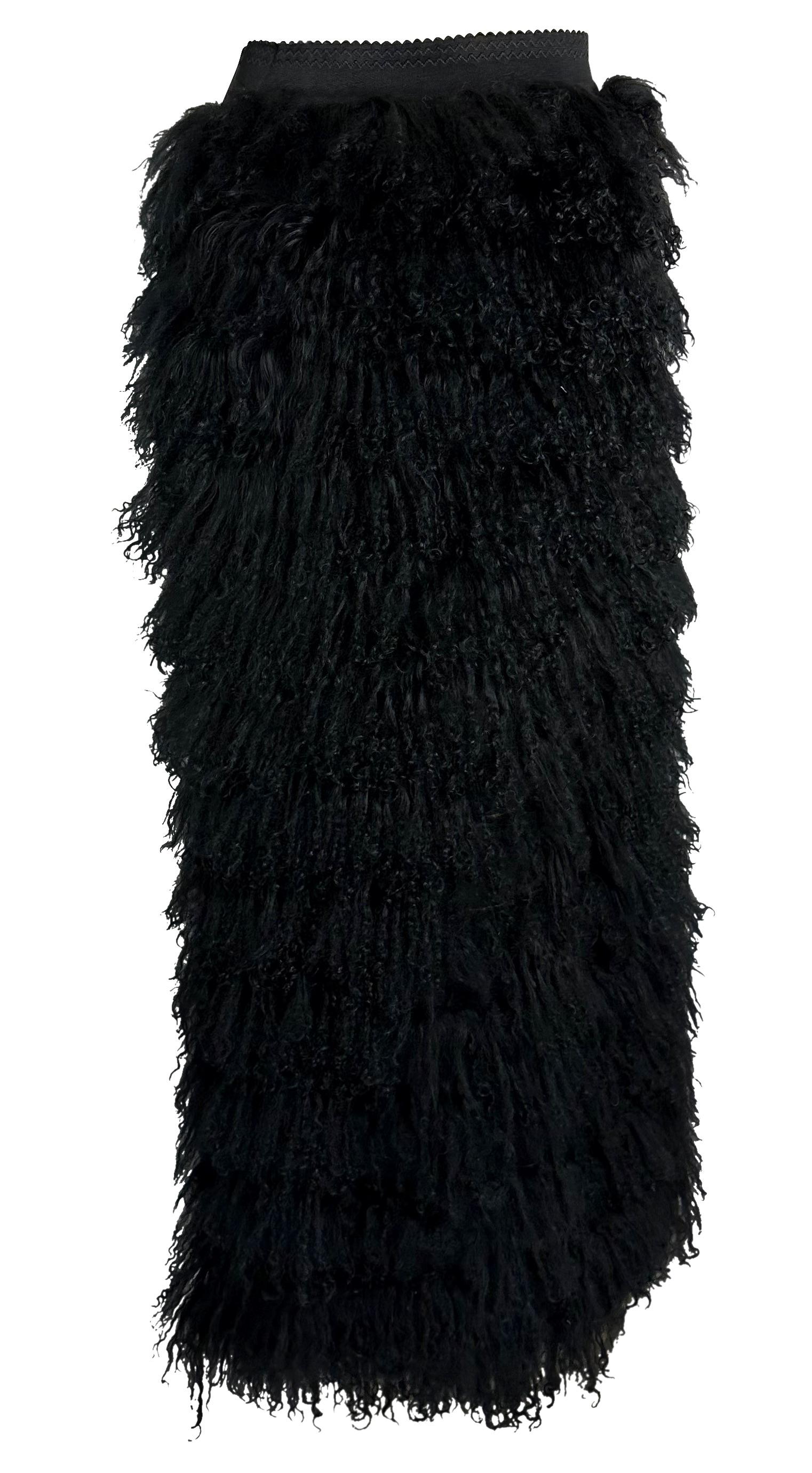 F/W 1999 Dolce & Gabbana Runway Mongolian Lamb Tiered Fur Sheer Black Skirt For Sale 5