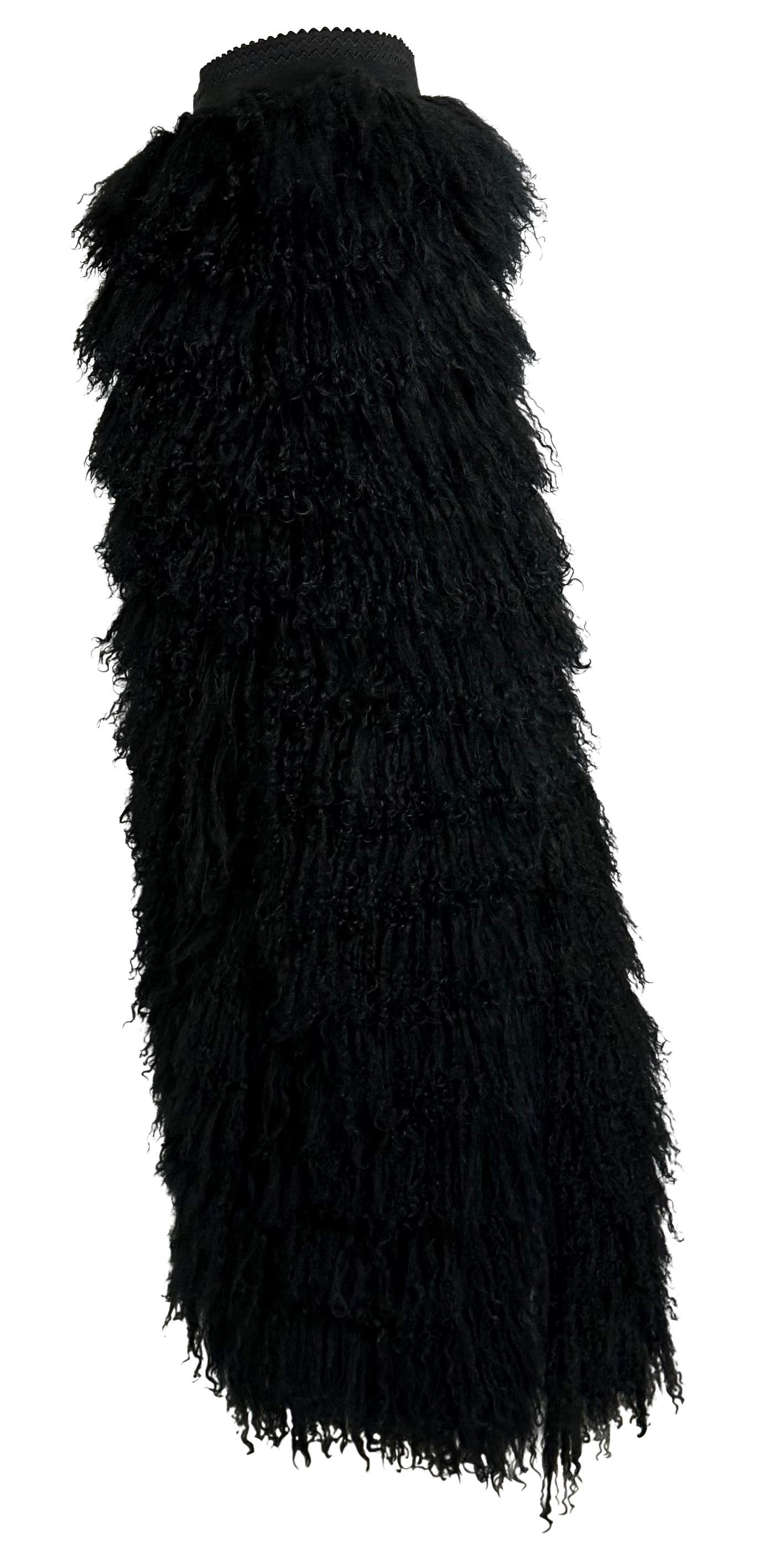 F/W 1999 Dolce & Gabbana Runway Mongolian Lamb Tiered Fur Sheer Black Skirt For Sale 6