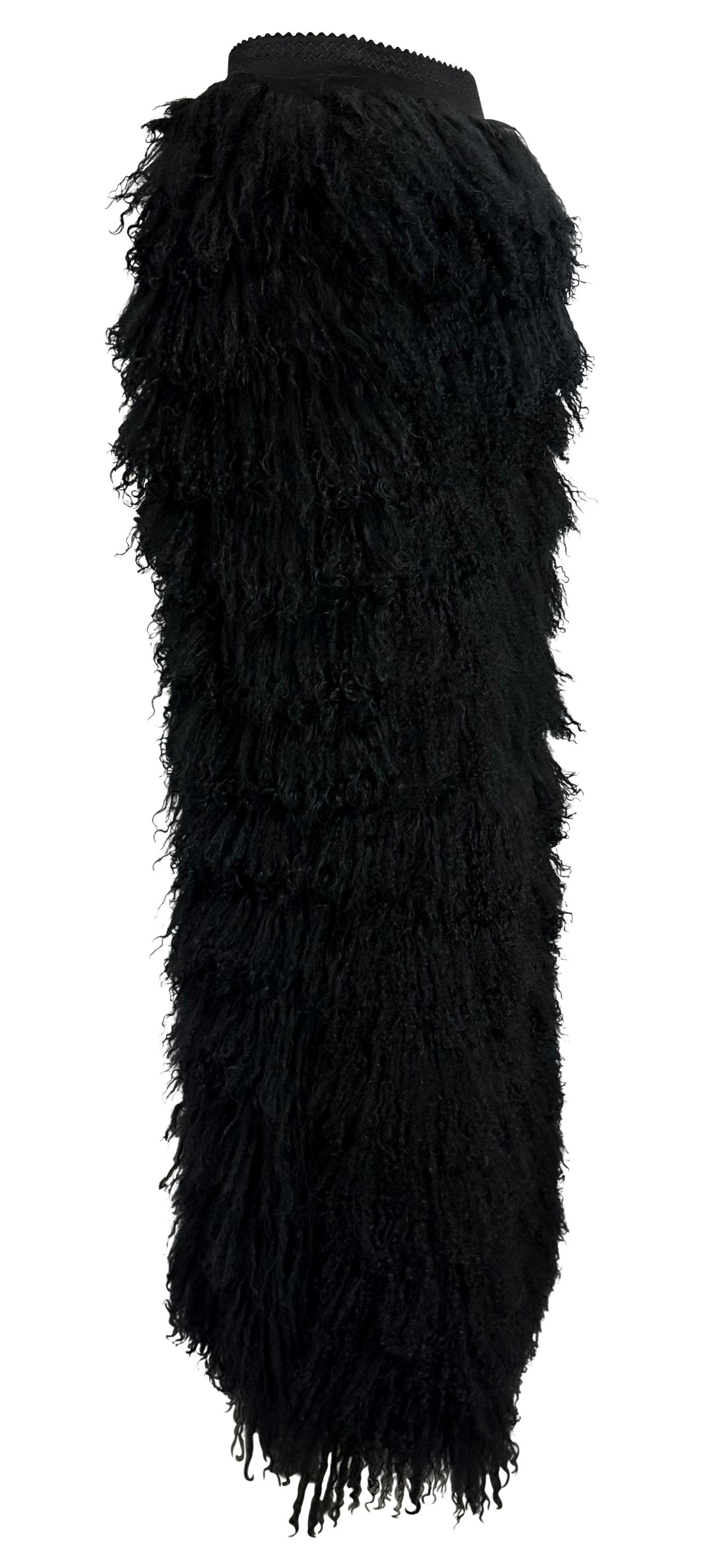 F/W 1999 Dolce & Gabbana Runway Mongolian Lamb Tiered Fur Sheer Black Skirt For Sale 7
