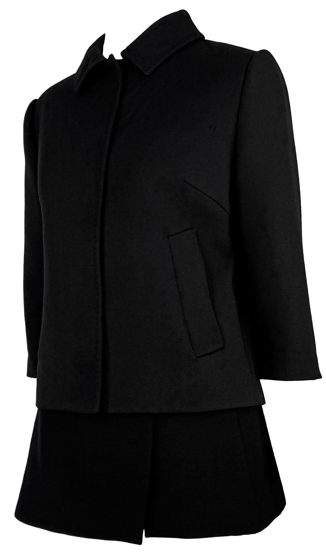 F/W 1999 Dolce & Gabbana Super Mini Cropped Sleeve Black Wool Skirt Suit In Excellent Condition For Sale In West Hollywood, CA