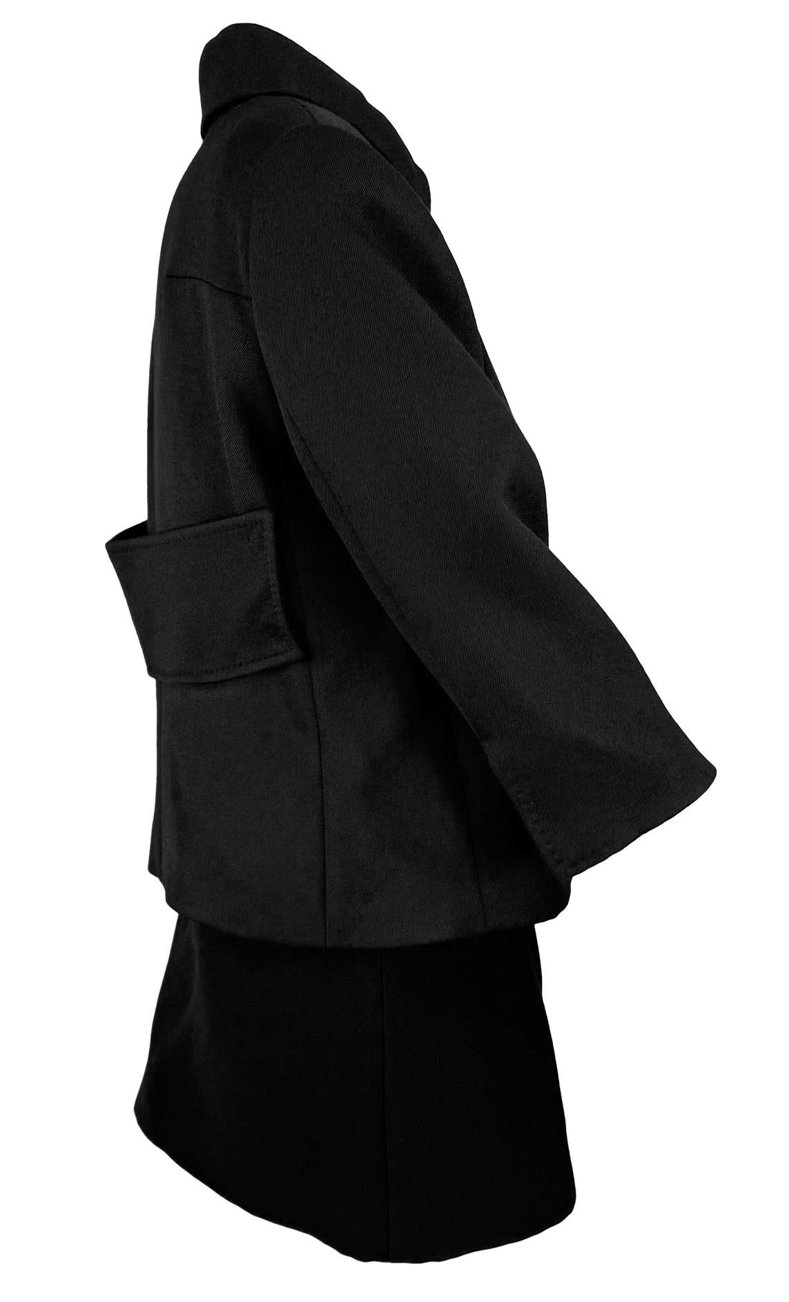 F/W 1999 Dolce & Gabbana Super Mini Cropped Sleeve Black Wool Skirt Suit For Sale 2