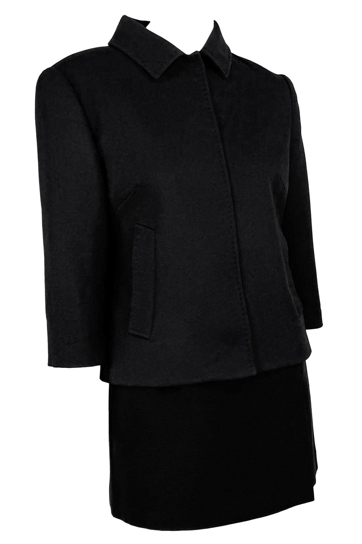 F/W 1999 Dolce & Gabbana Super Mini Cropped Sleeve Black Wool Skirt Suit For Sale 3