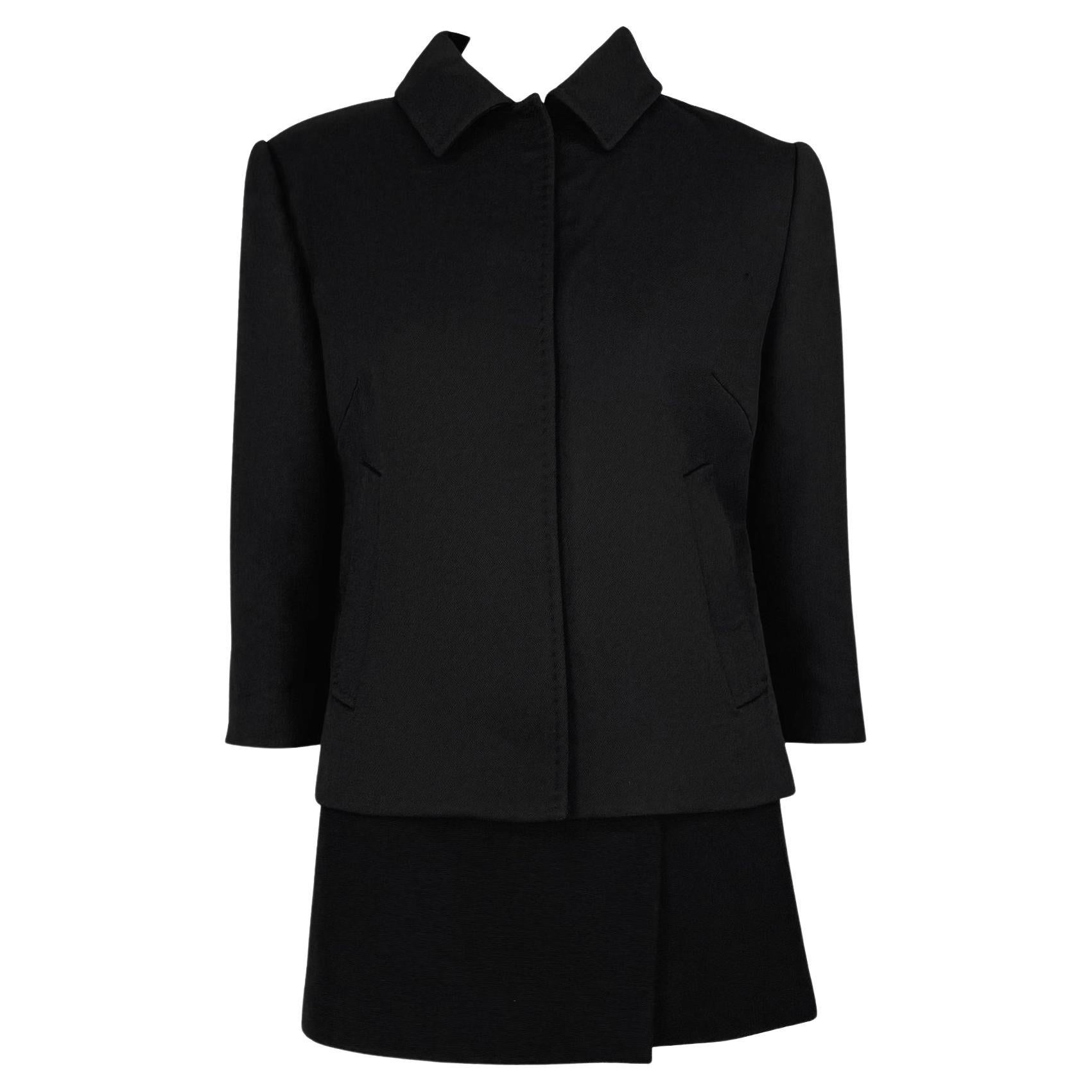 F/W 1999 Dolce & Gabbana Super Mini Cropped Sleeve Black Wool Skirt Suit For Sale