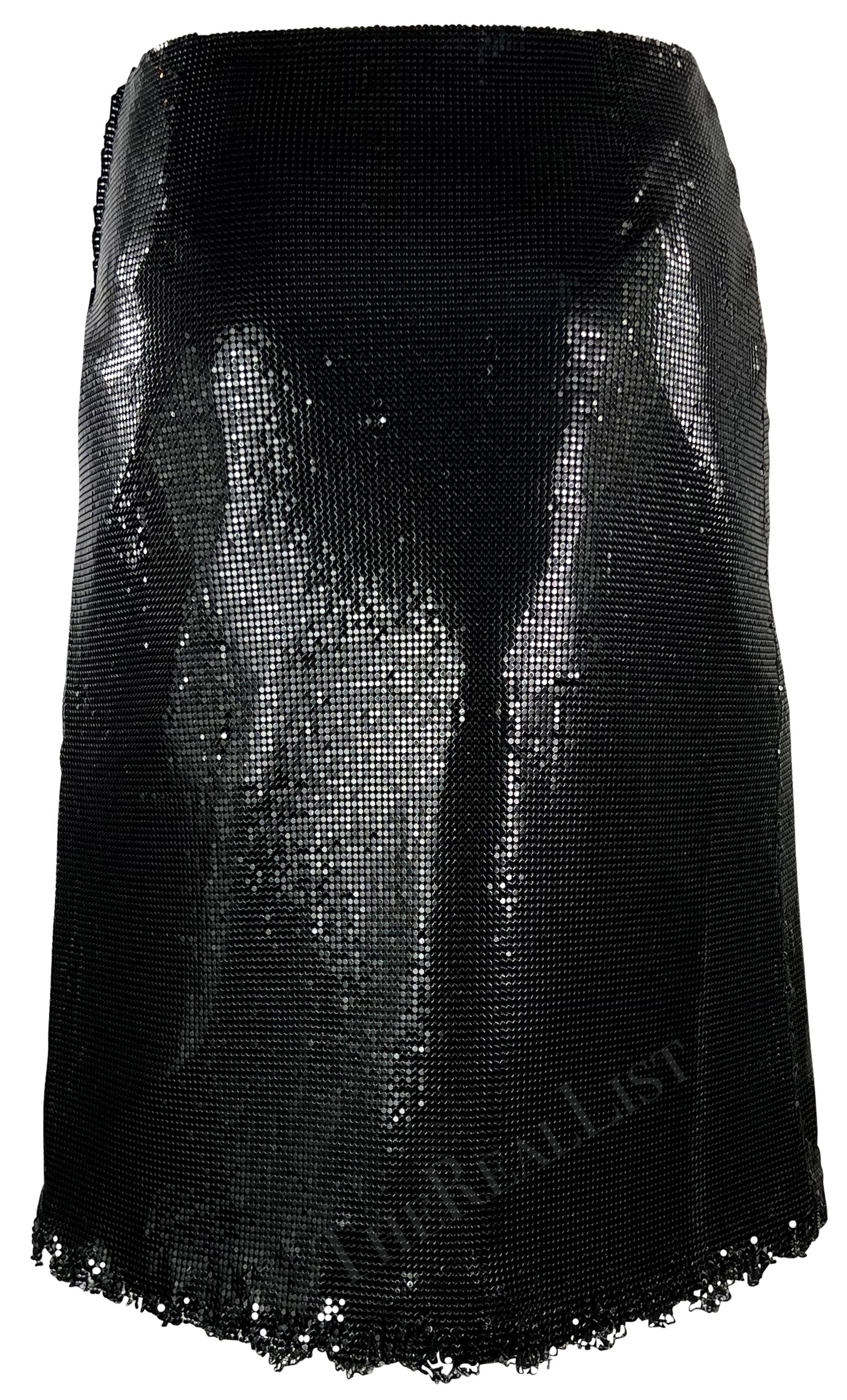 Women's F/W 1999 Gianni Versace by Donatella Black Metal Oroton Fringe Pencil Skirt For Sale