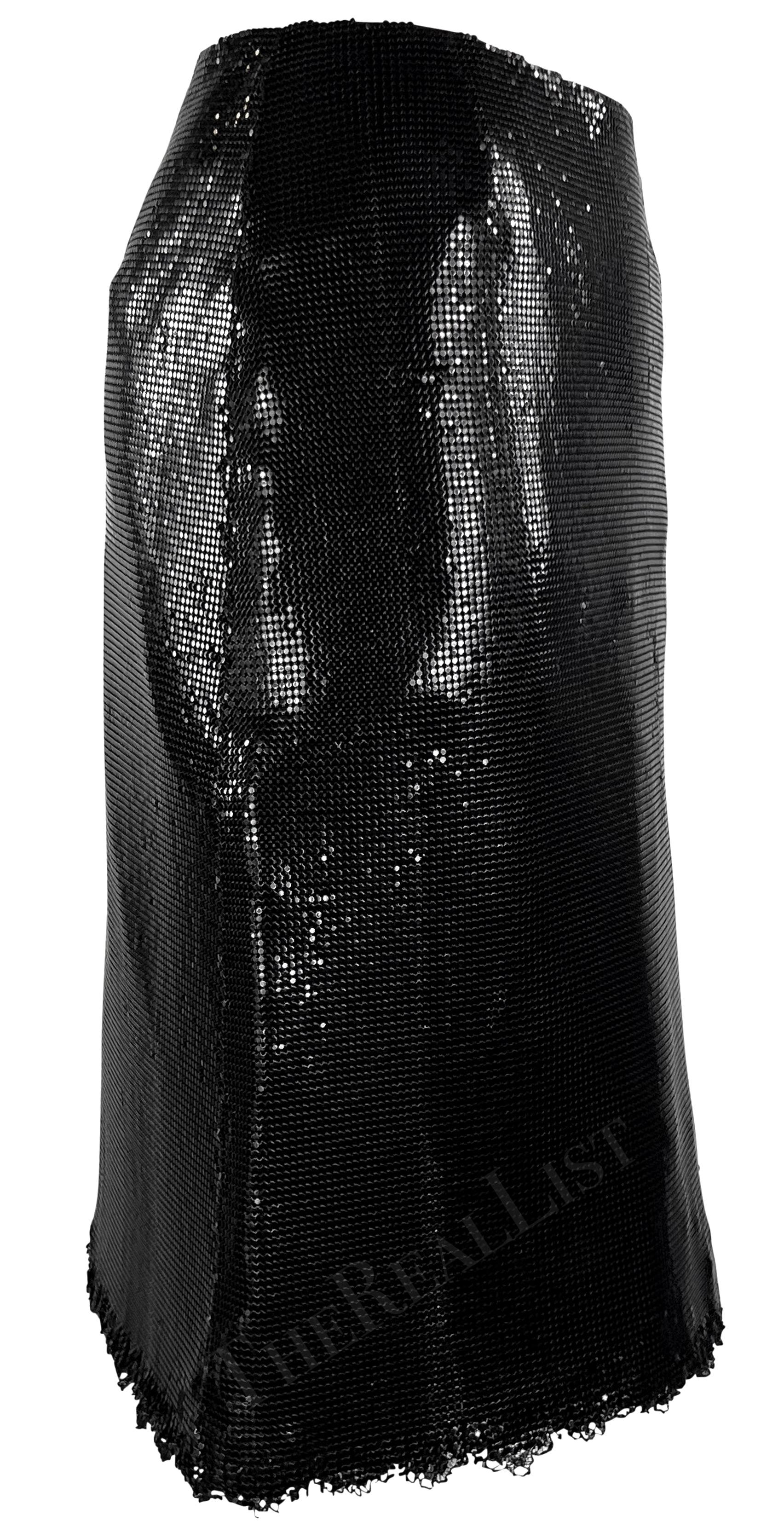 F/W 1999 Gianni Versace by Donatella Black Metal Oroton Fringe Pencil Skirt For Sale 1