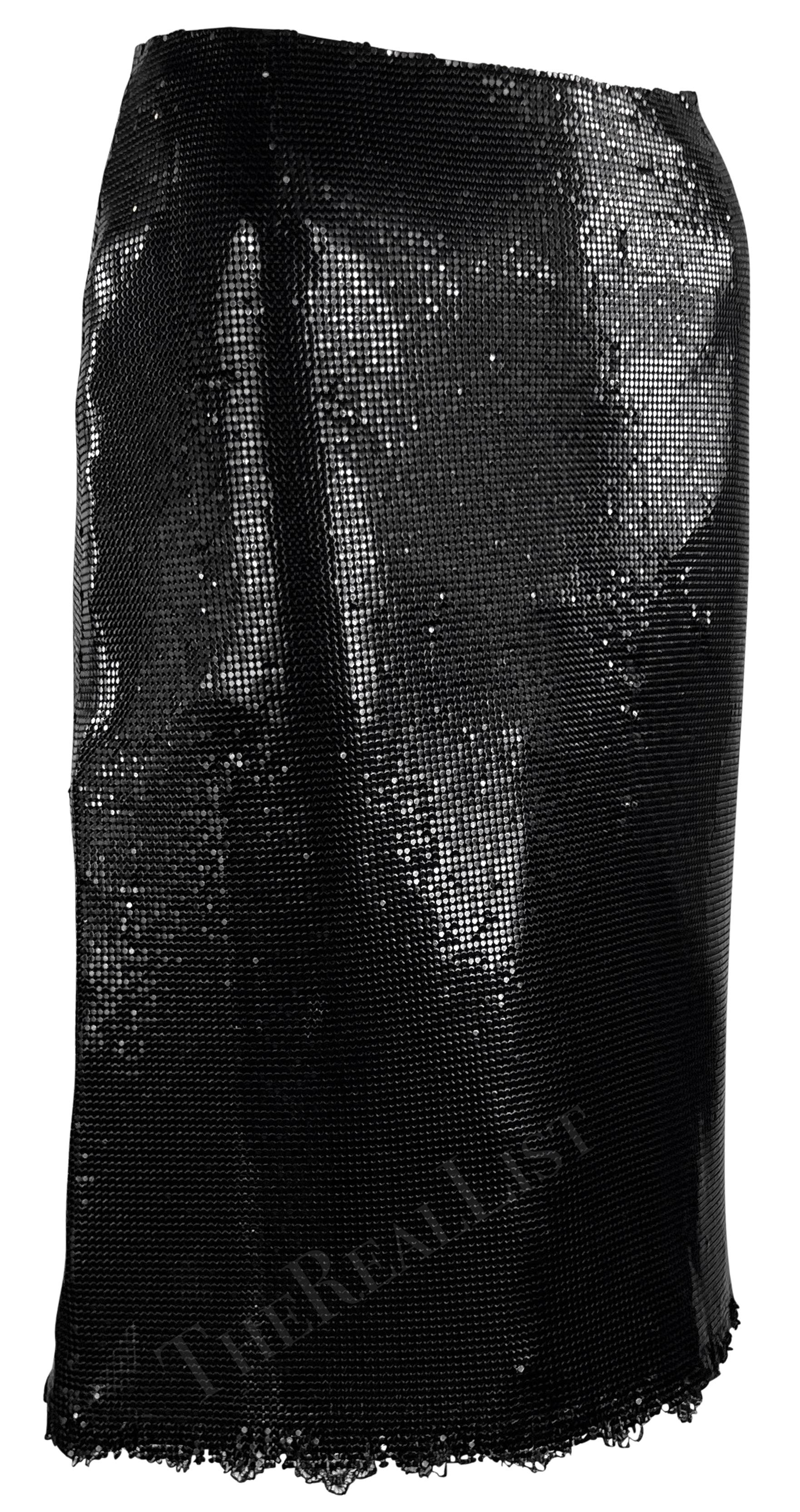F/W 1999 Gianni Versace by Donatella Black Metal Oroton Fringe Pencil Skirt For Sale 2