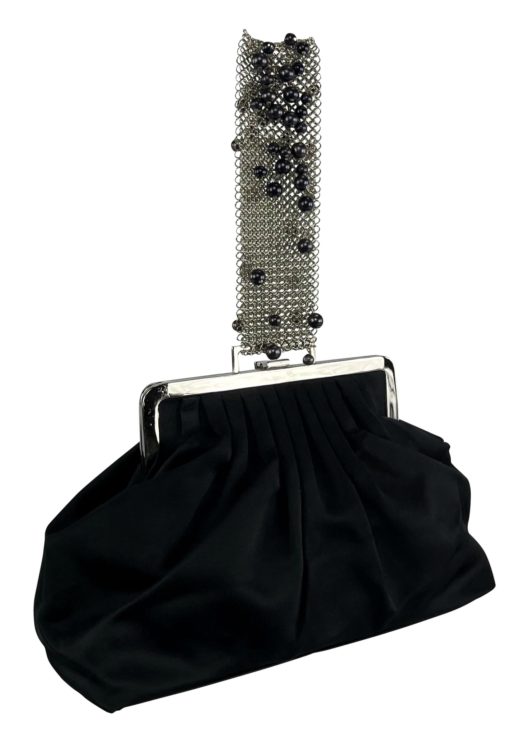 F/W 1999 Gianni Versace by Donatella Black Pearl Chainmail Satin Evening Bag For Sale 1