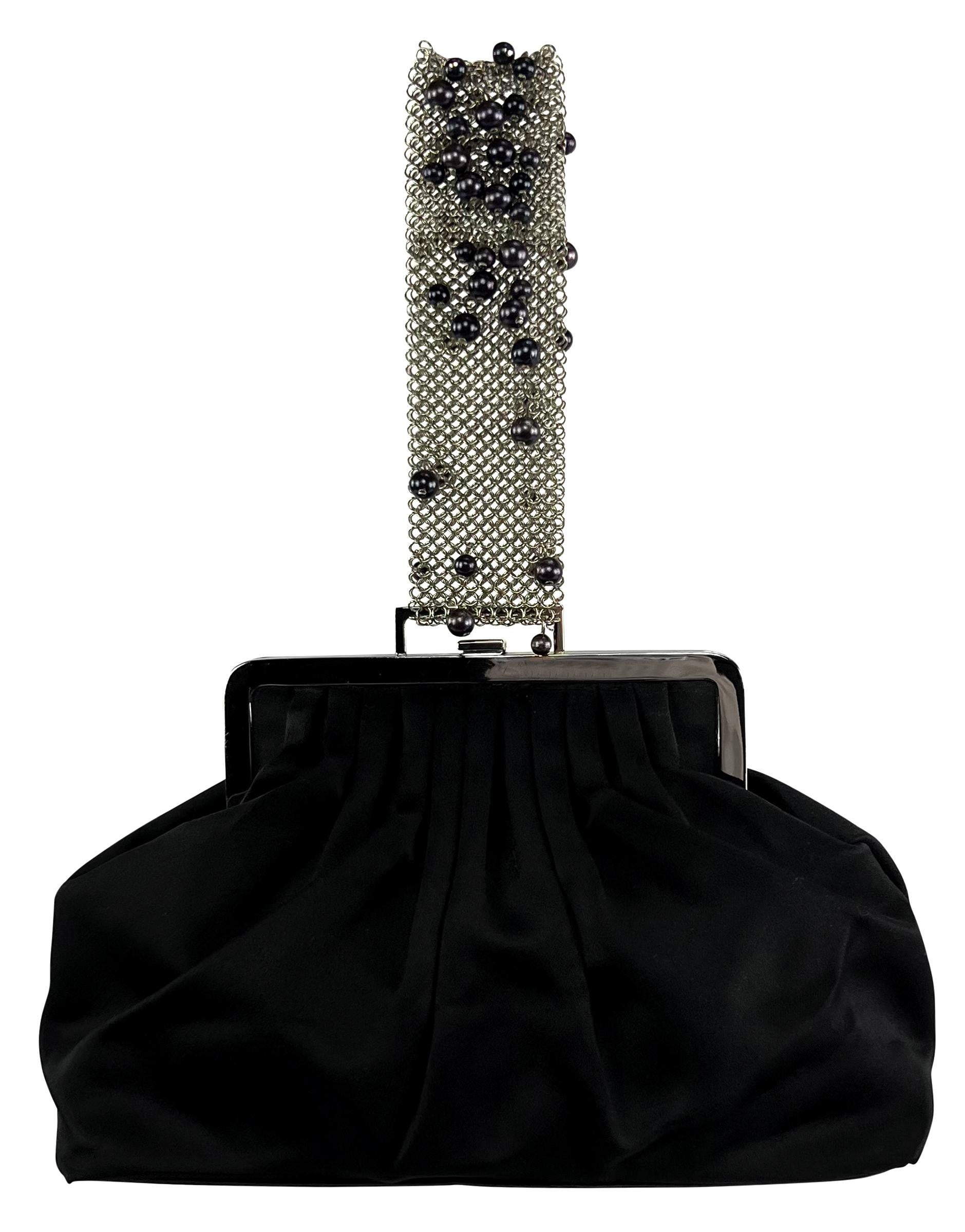 F/W 1999 Gianni Versace by Donatella Black Pearl Chainmail Satin Evening Bag For Sale 2