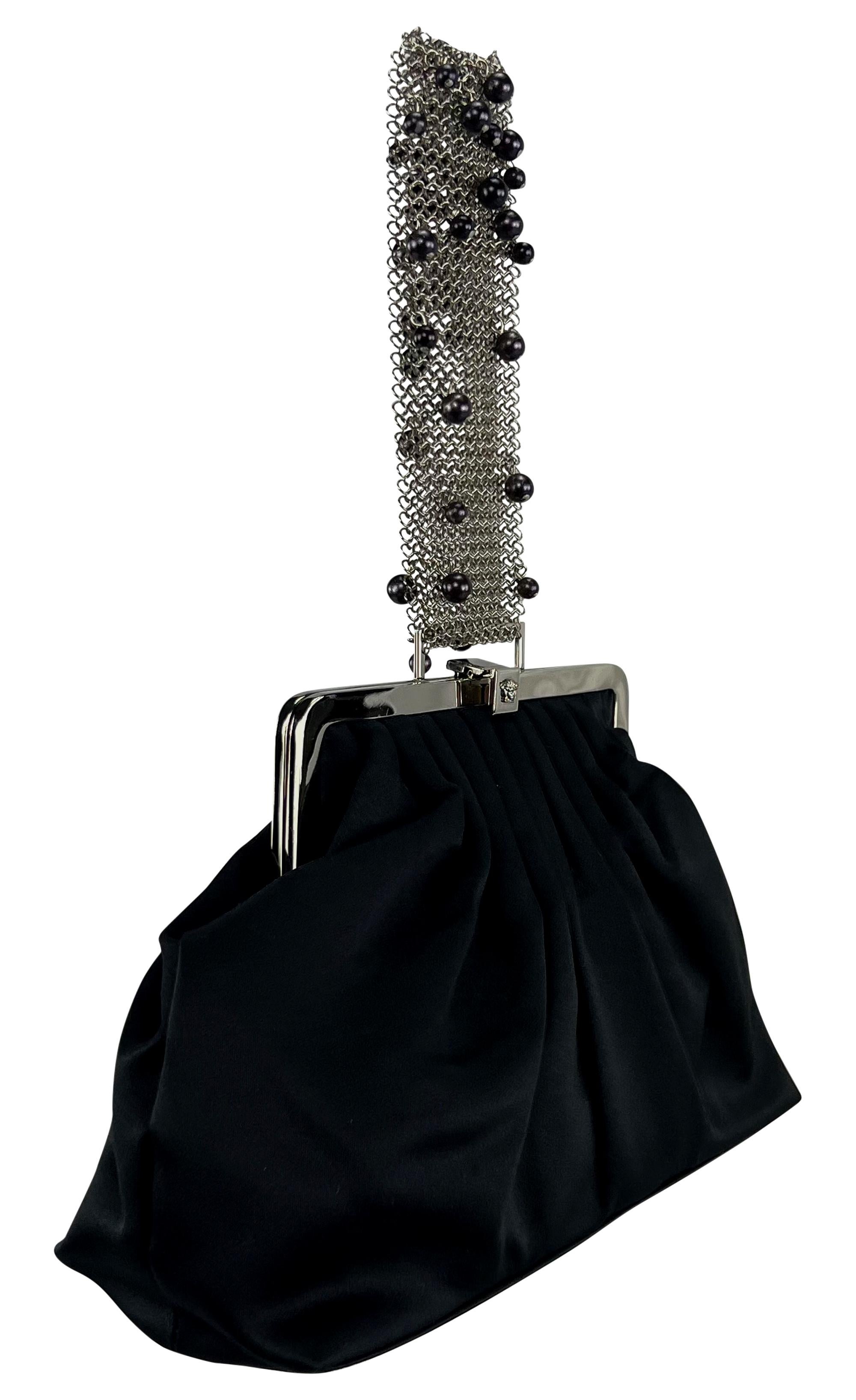 F/W 1999 Gianni Versace by Donatella Black Pearl Chainmail Satin Evening Bag For Sale 5