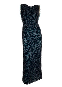 F/W 1999 Gianni Versace by Donatella Black Velvet Turquoise Beaded Oroton Gown