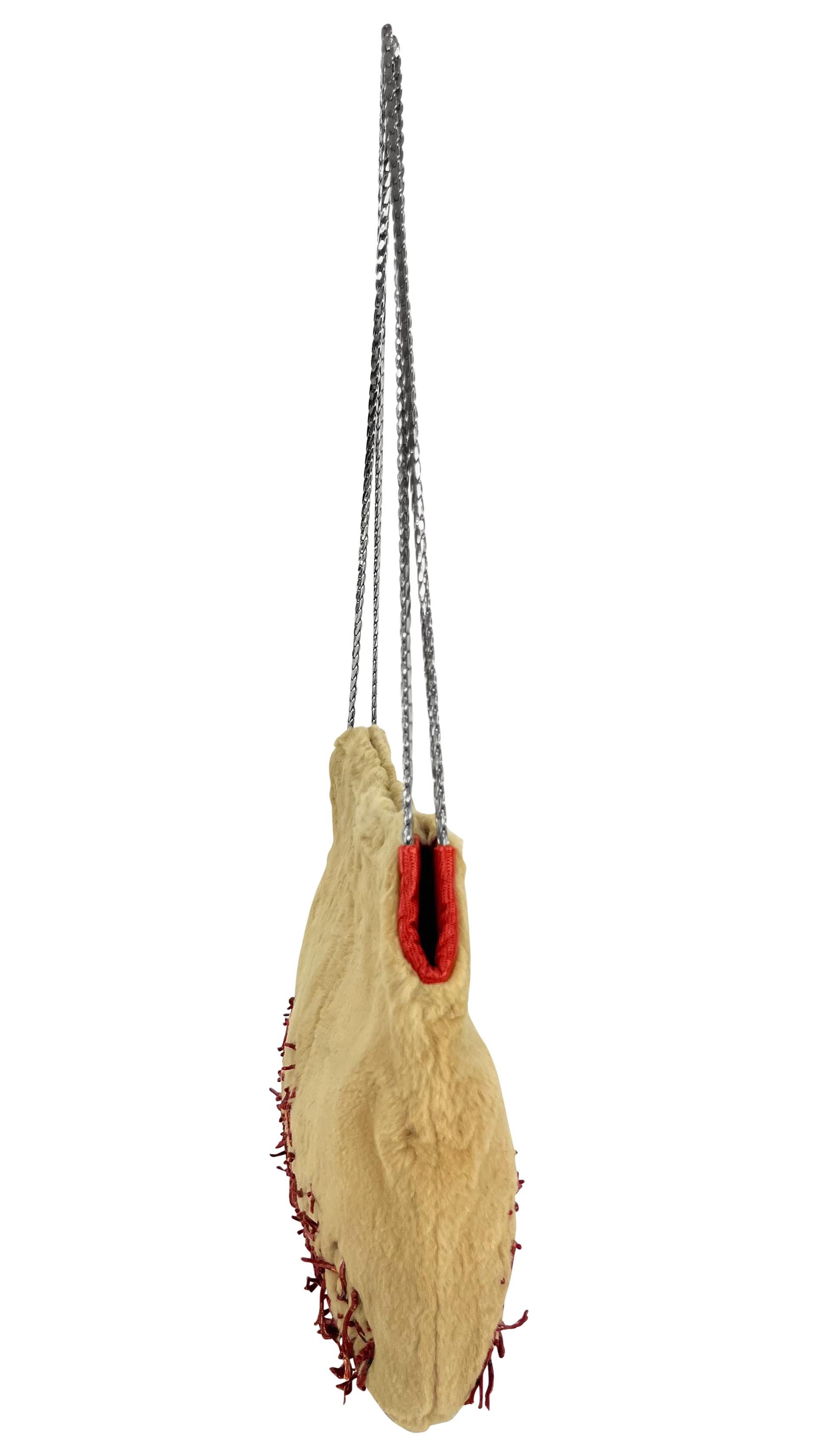 Women's F/W 1999 Gianni Versace by Donatella Camel Tone Fur Coral Chain Shoulder Bag For Sale