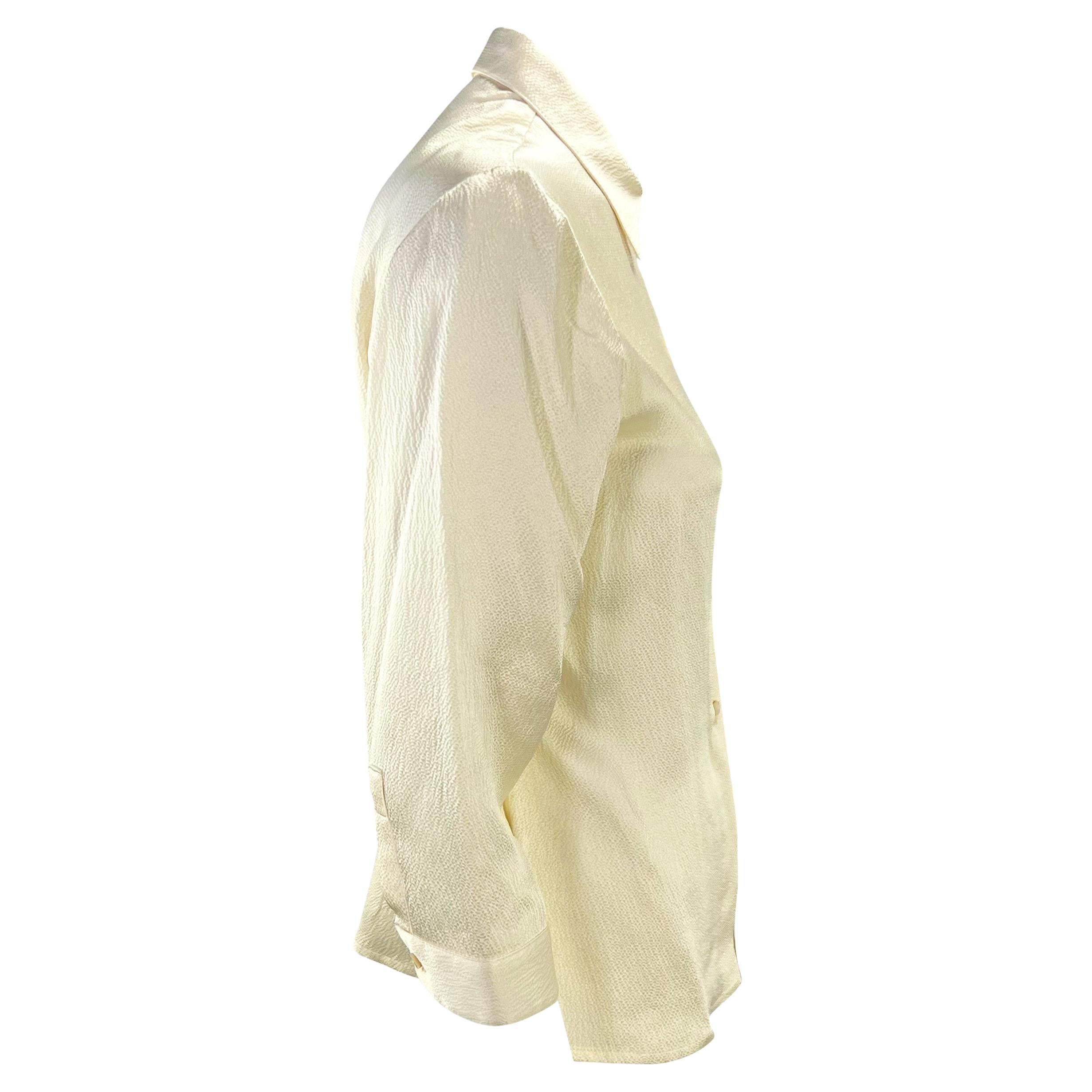 F/W 1999 Gianni Versace by Donatella Creme White Satin Crepe Button Up In Excellent Condition For Sale In West Hollywood, CA