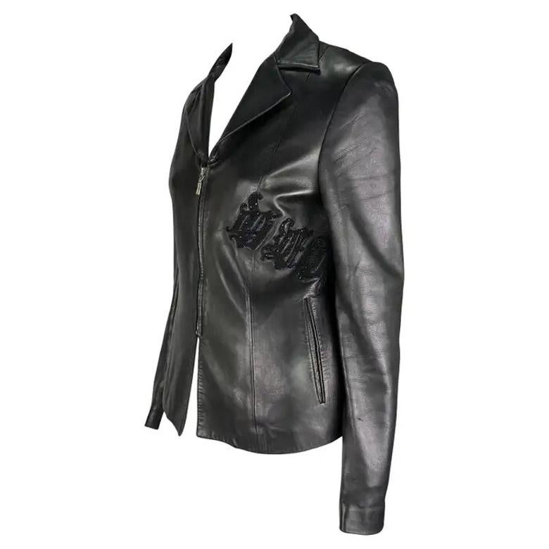 Veste en cuir noir brodée du logo Gianni Versace by Donatella, A/H 1999