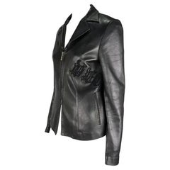 Veste en cuir noir brodée du logo Gianni Versace by Donatella, A/H 1999