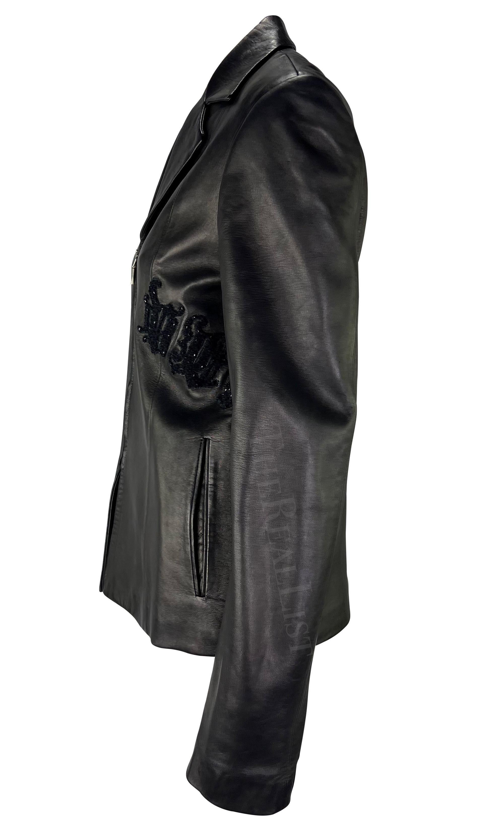 Donna Giacca in pelle nera ricamata Donatella Versace for Gianni Versace A/I 1999 in vendita