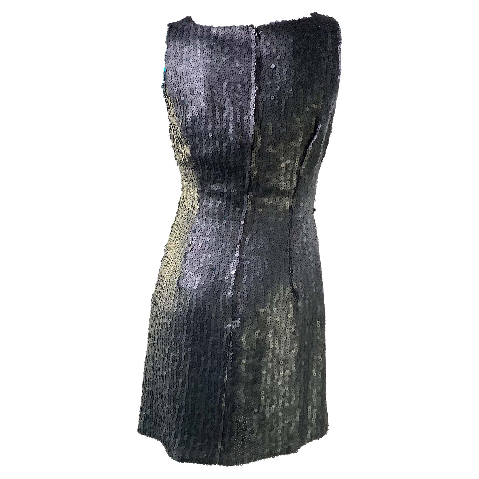 F/W 1999 Gianni Versace by Donatella Matte Sequin Tunic Dress Teal Lining In Excellent Condition For Sale In West Hollywood, CA