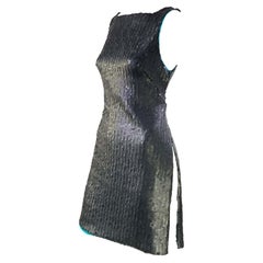 F/W 1999 Gianni Versace by Donatella Matte Sequin Tunic Dress Teal Lining