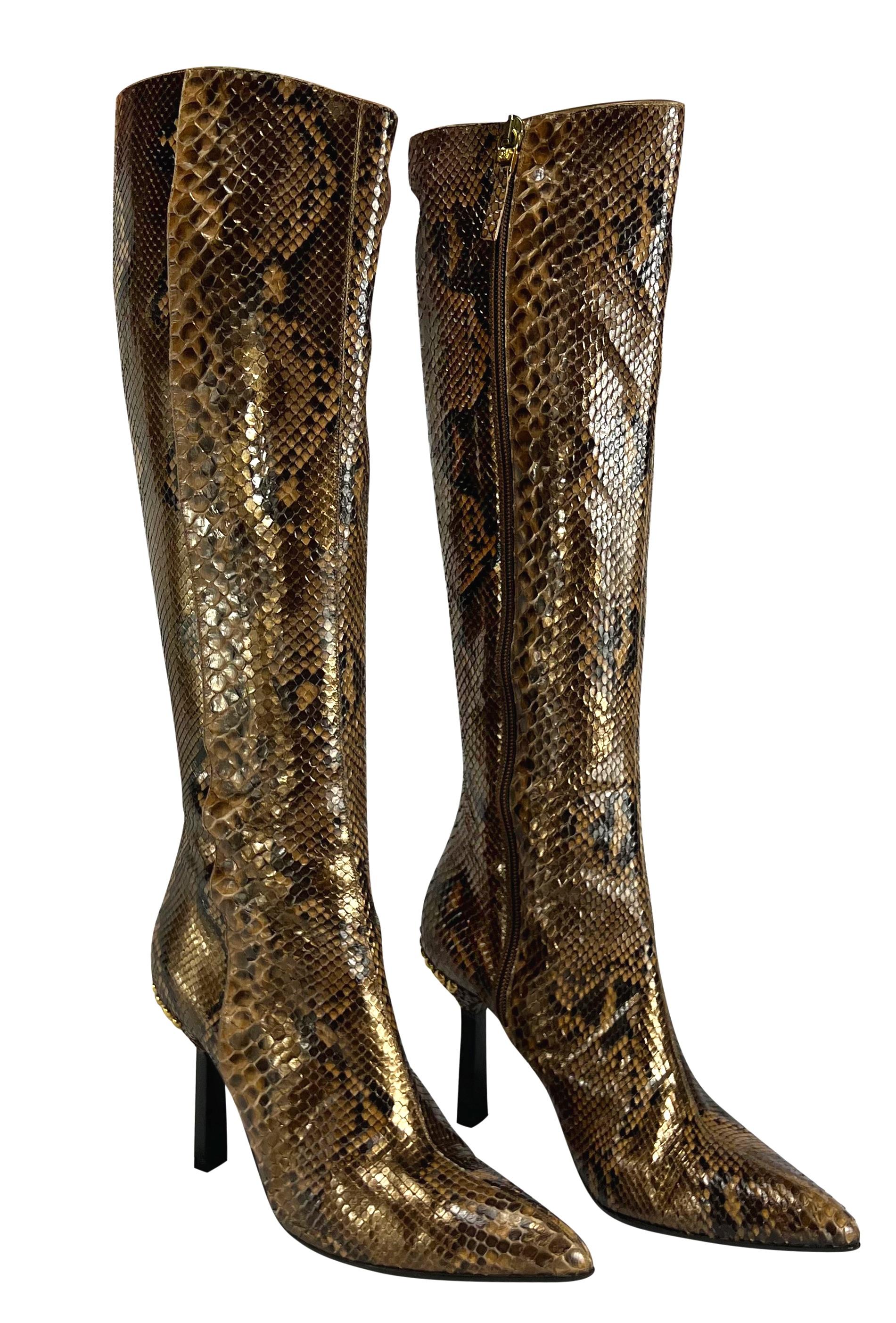 F/W 1999 Gianni Versace by Donatella Metallic Python Heel Boots Size 37 For Sale 4