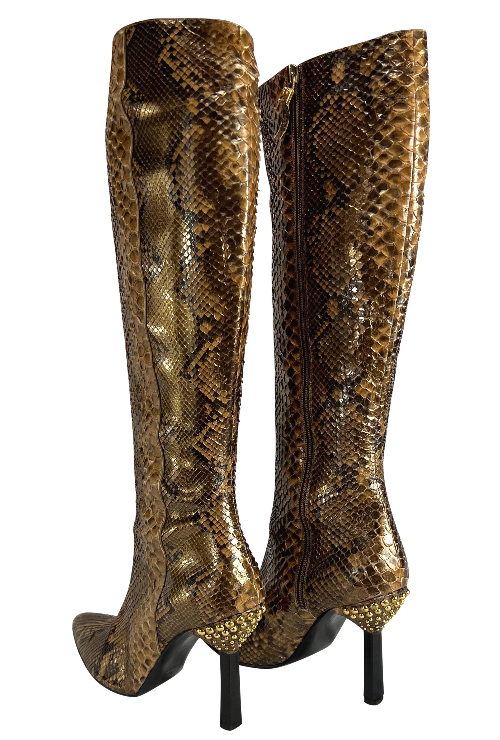 Women's F/W 1999 Gianni Versace by Donatella Metallic Python Heel Boots Size 37 For Sale