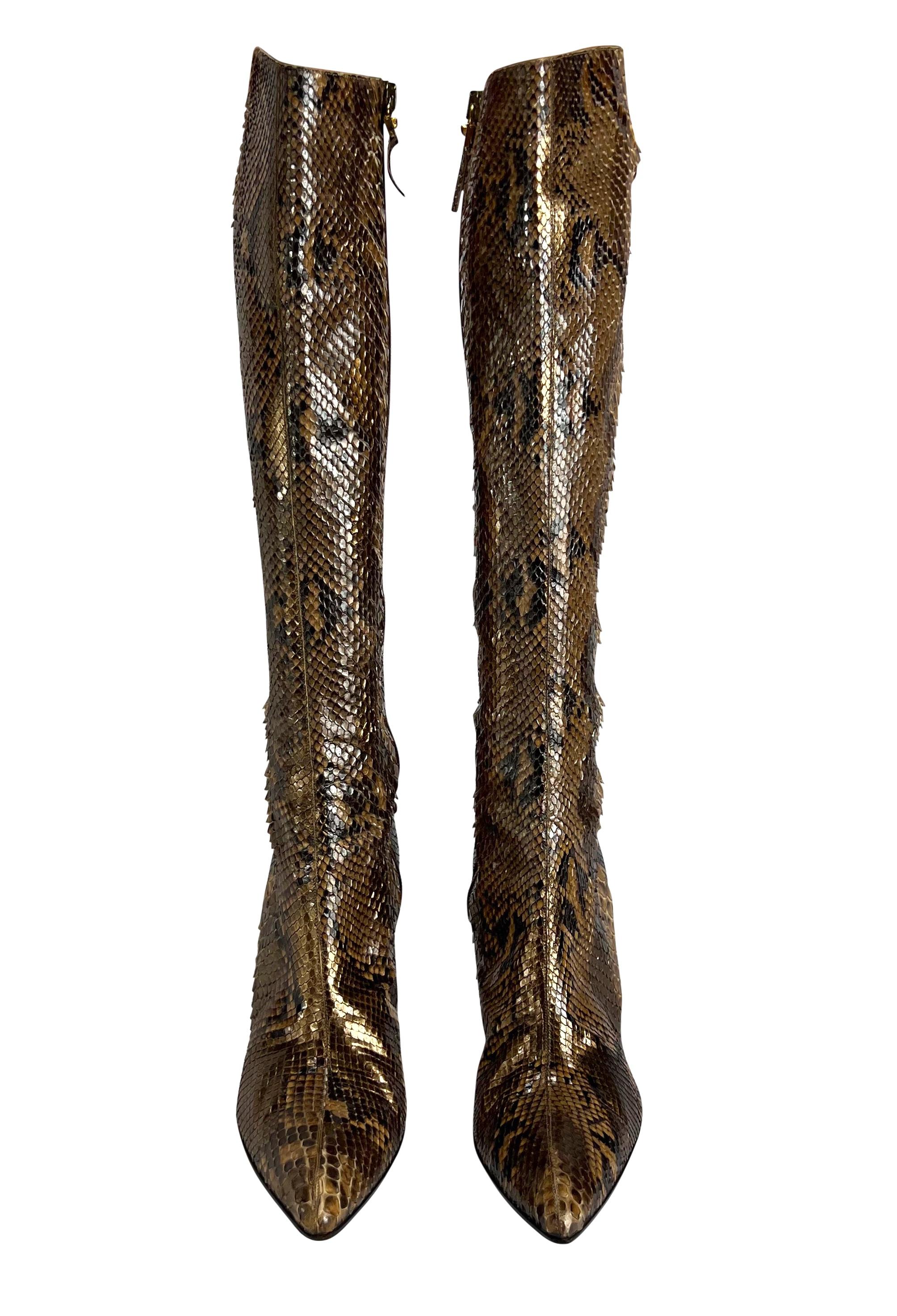 F/W 1999 Gianni Versace by Donatella Metallic Python Heel Boots Size 37 For Sale 2