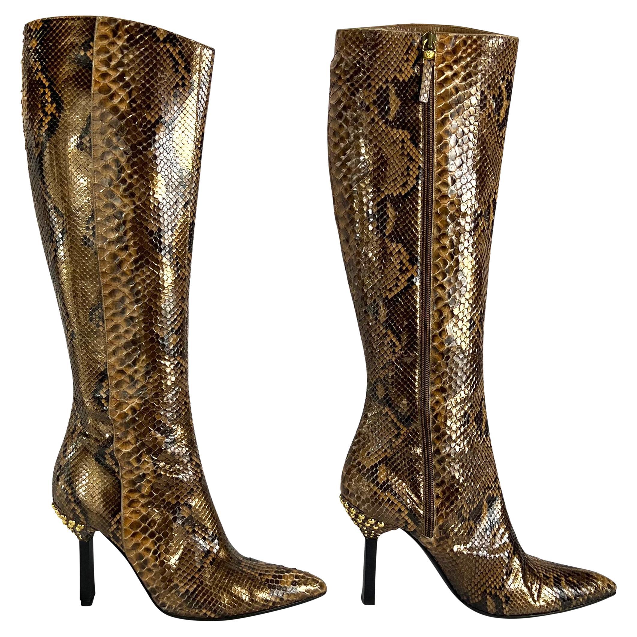 F/W 1999 Gianni Versace by Donatella Metallic Python Heel Boots Size 37