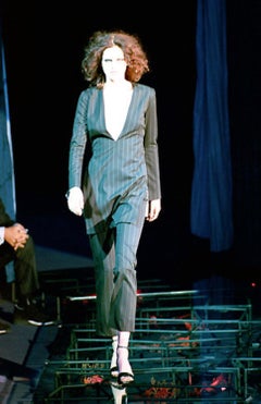 F/W 1999 Gianni Versace by Donatella Pinstripe Tunic Wool Pantsuit