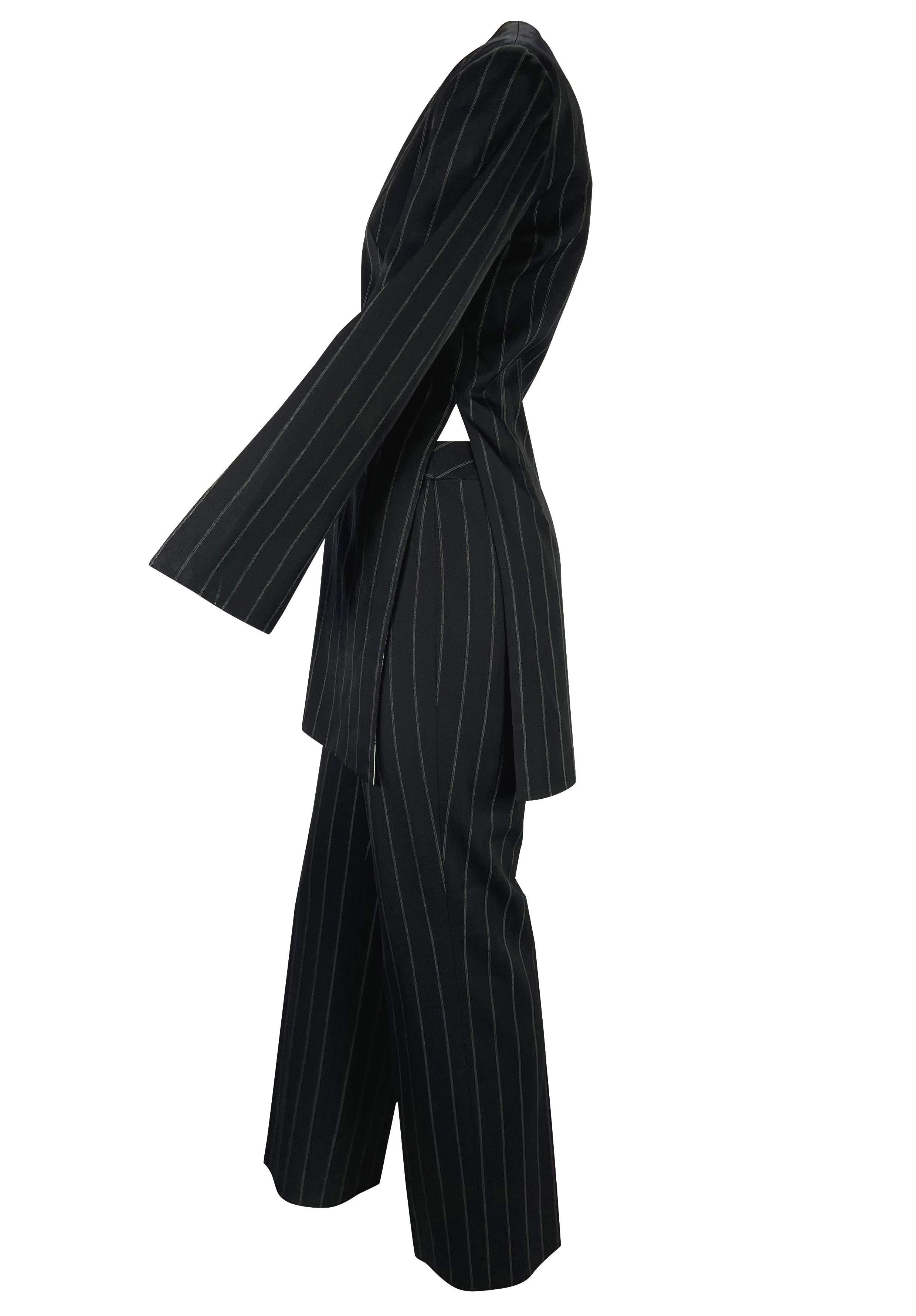 Black F/W 1999 Gianni Versace by Donatella Pinstripe Tunic Wool Pantsuit  For Sale