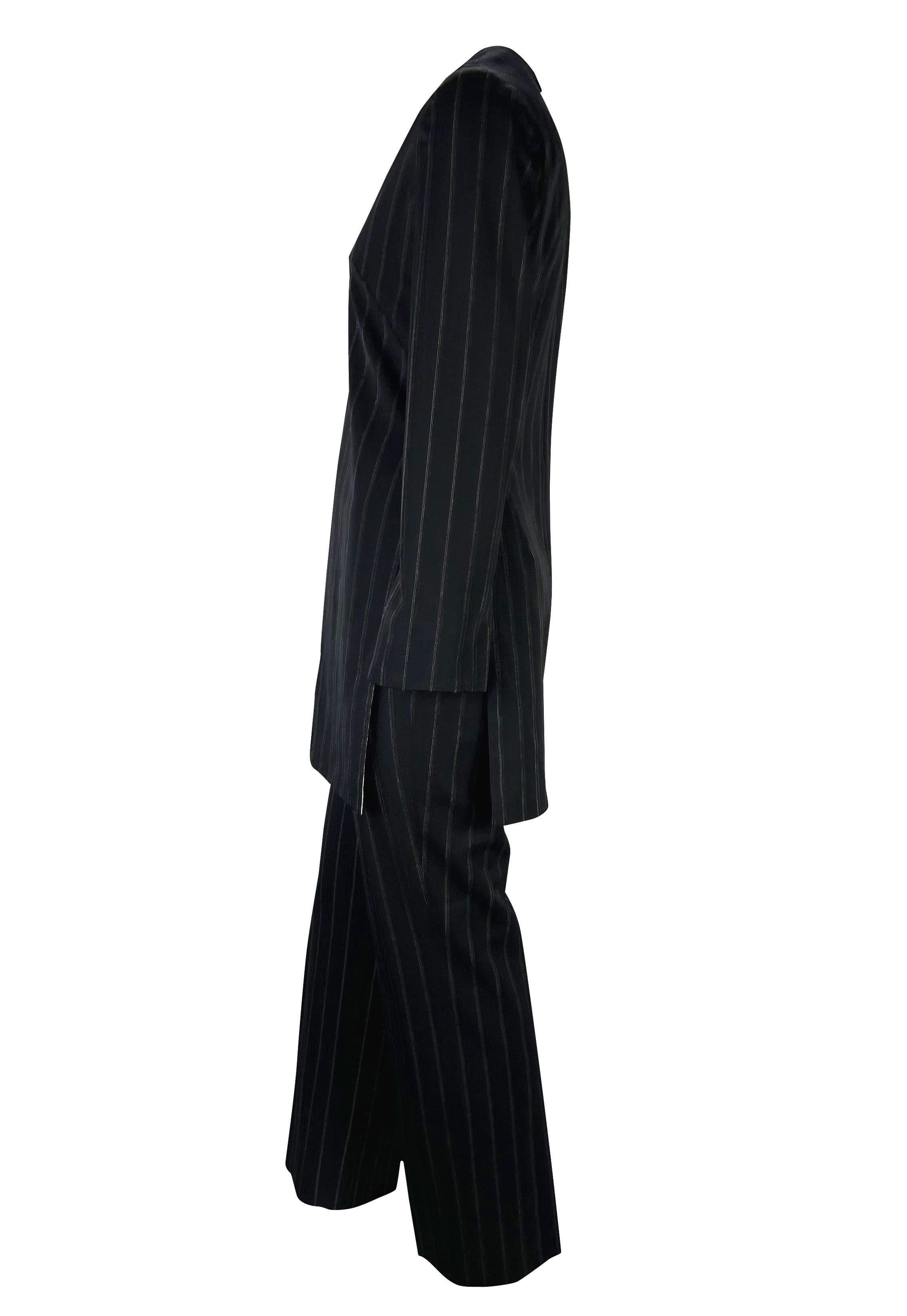 F/W 1999 Gianni Versace by Donatella Pinstripe Tunic Wool Pantsuit  In Excellent Condition For Sale In West Hollywood, CA