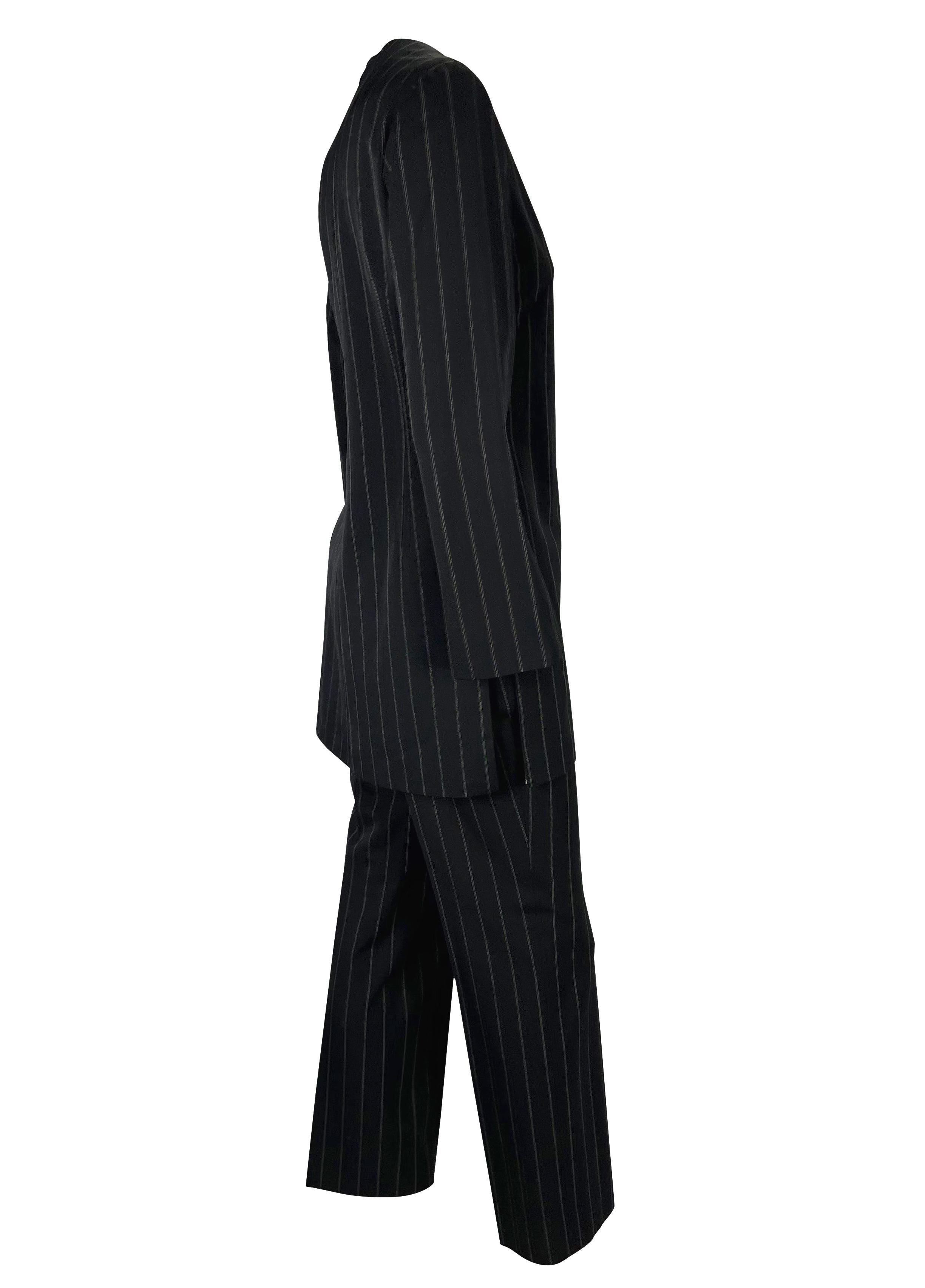 F/W 1999 Gianni Versace by Donatella Pinstripe Tunic Wool Pantsuit  For Sale 1