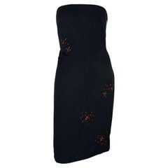 Robe tube noire perlée de strass rouge Gianni Versace by Donatella, A/H 1999