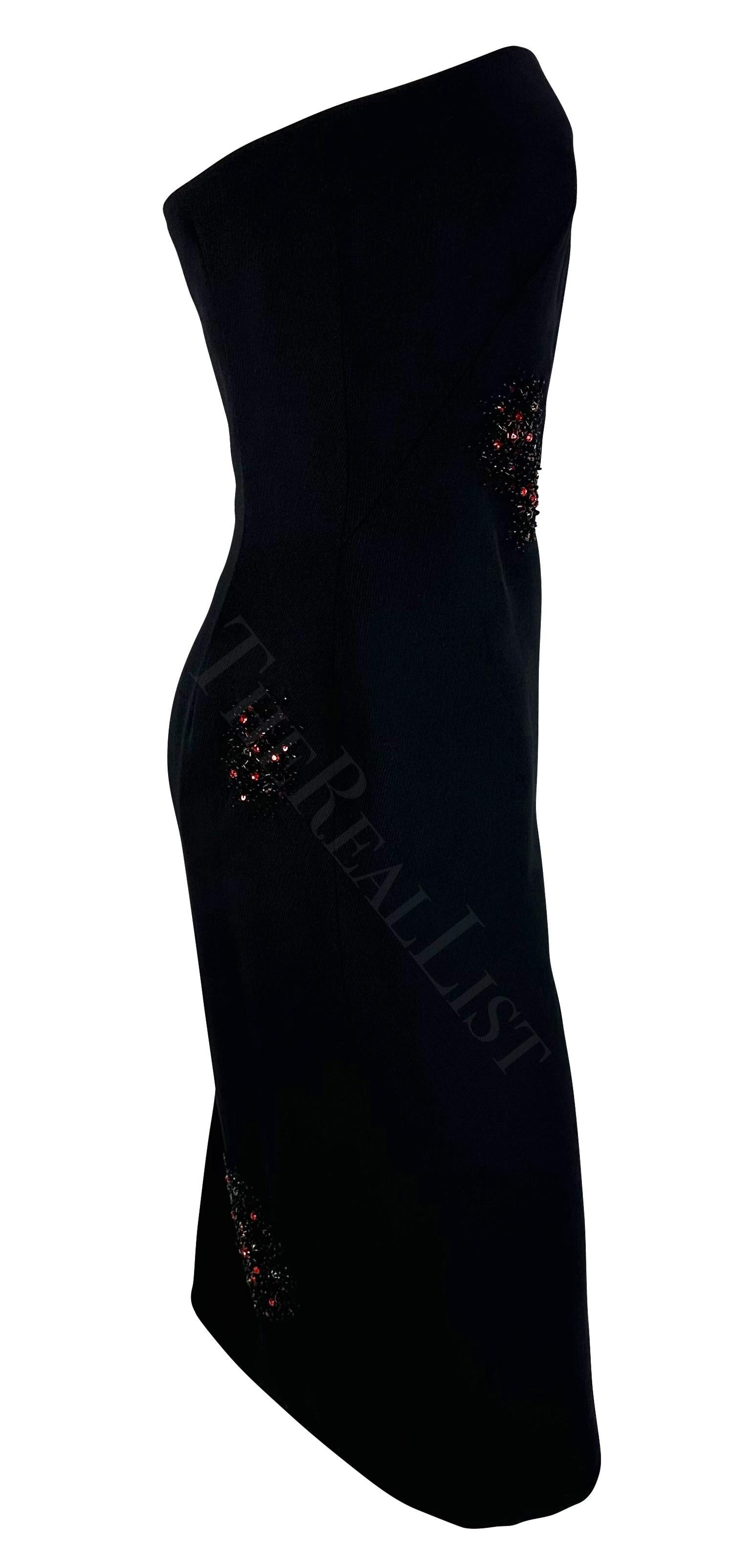F/W 1999 Gianni Versace by Donatella Red Rhinestone Beaded Black Tube Dress For Sale 3