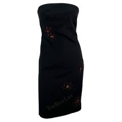 Vintage F/W 1999 Gianni Versace by Donatella Red Rhinestone Beaded Black Tube Dress